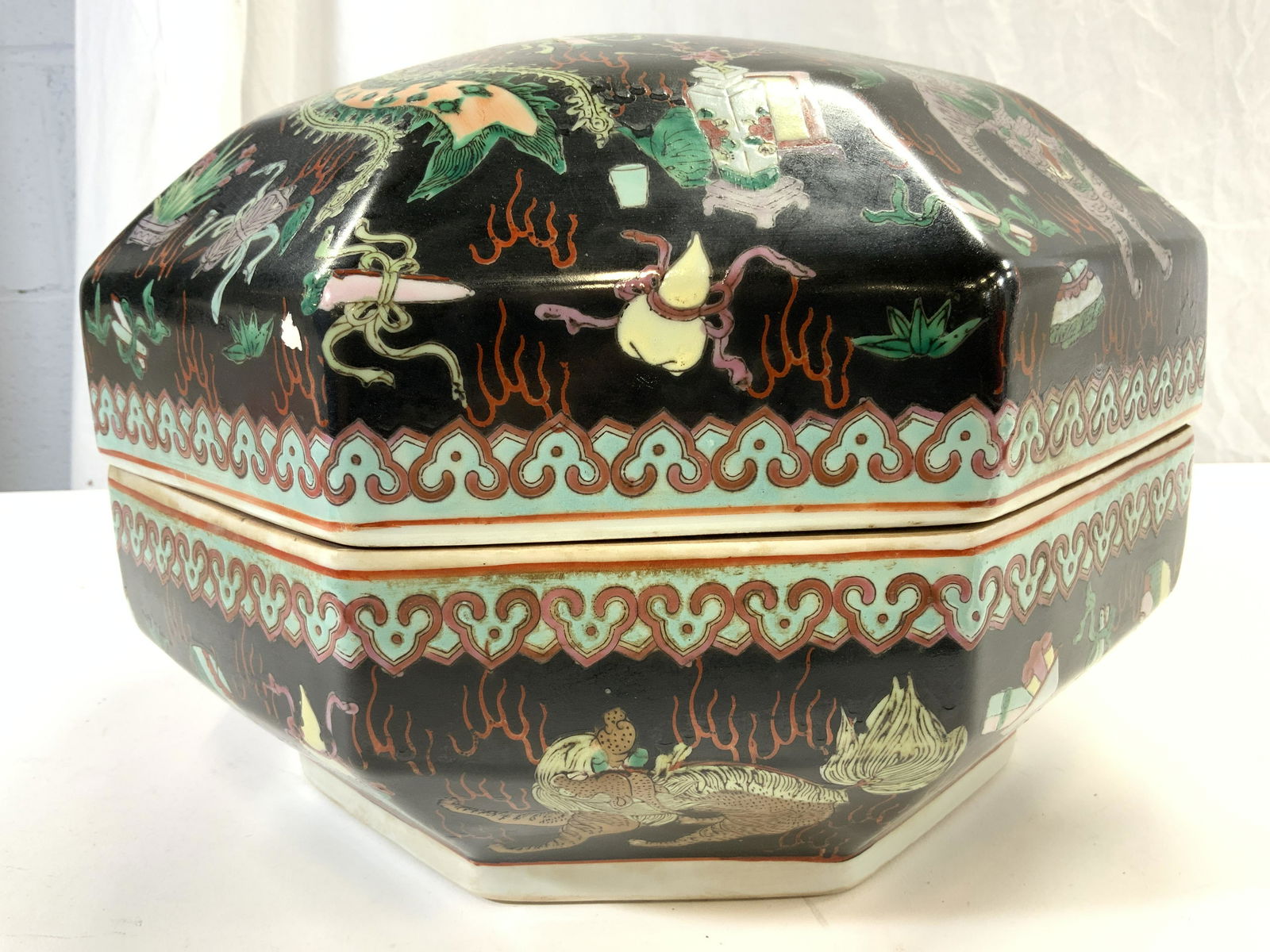 Signed Hand Painted Asian Hexagonal Centerpiece (1 of 11)