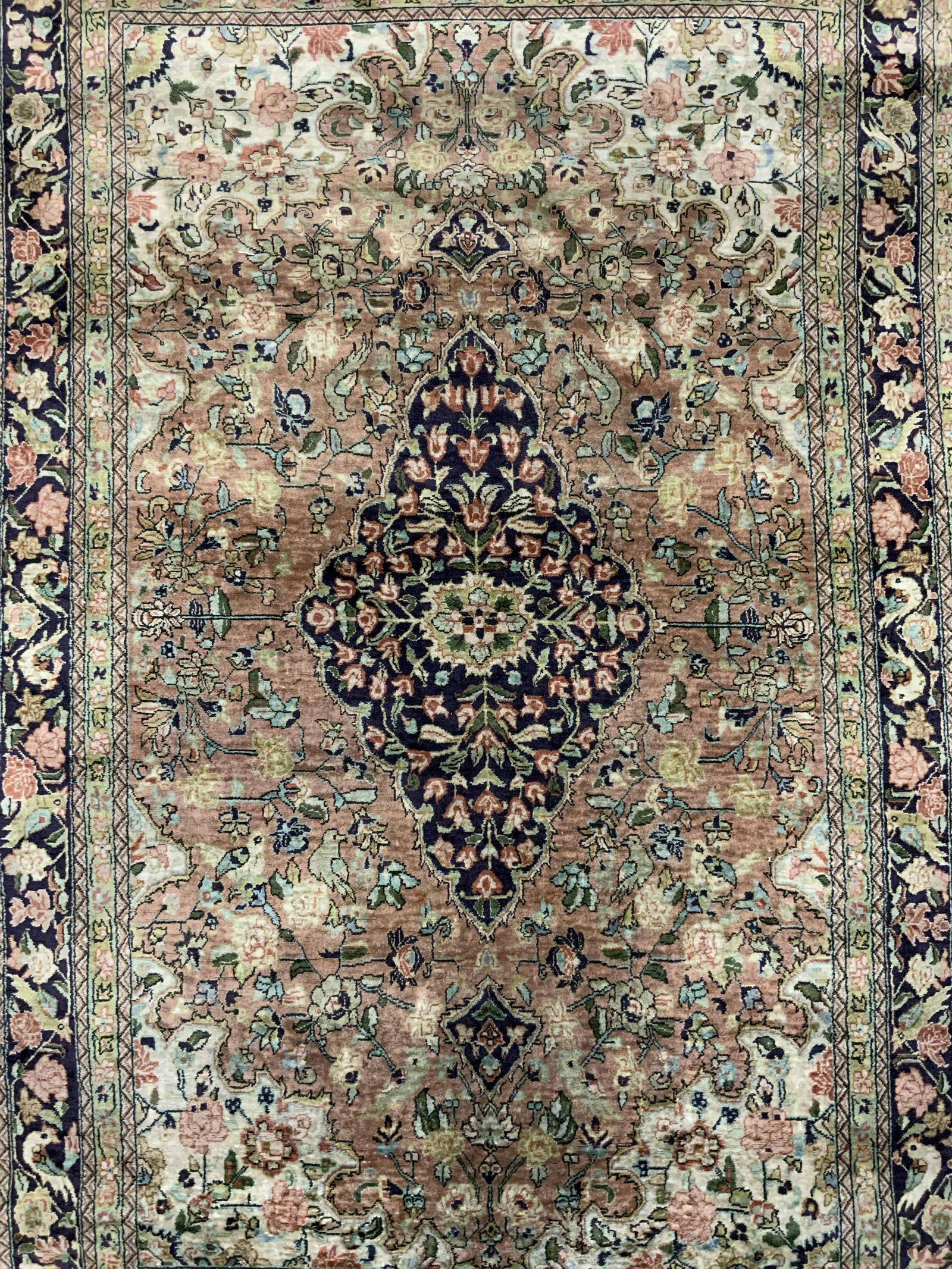 Vintage Handmade Silk Oriental Fringed Rug (1 of 10)