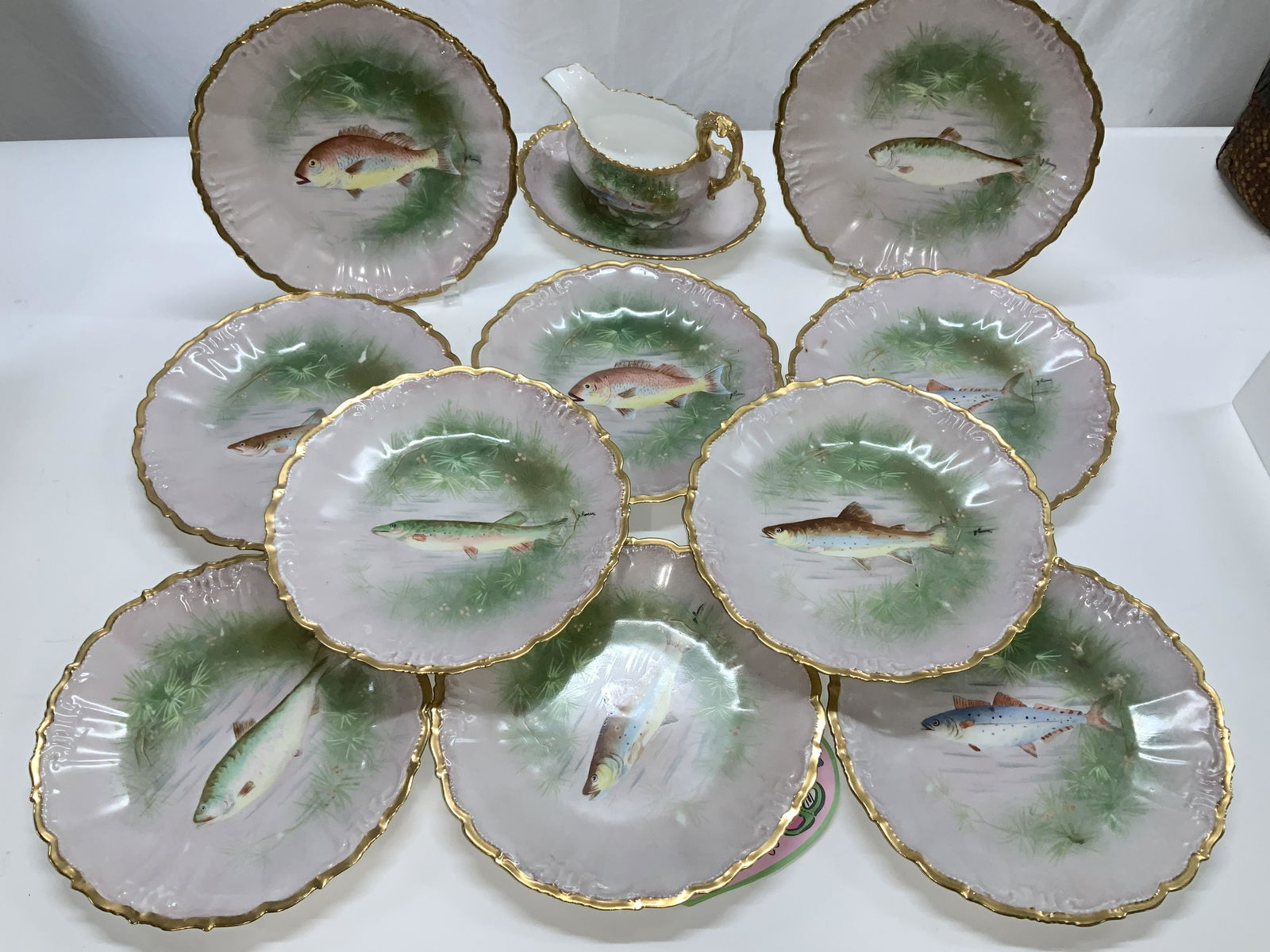 Set 12 LS&S LIMOGES FRANCE Porcelain Fish Plates (1 of 11)