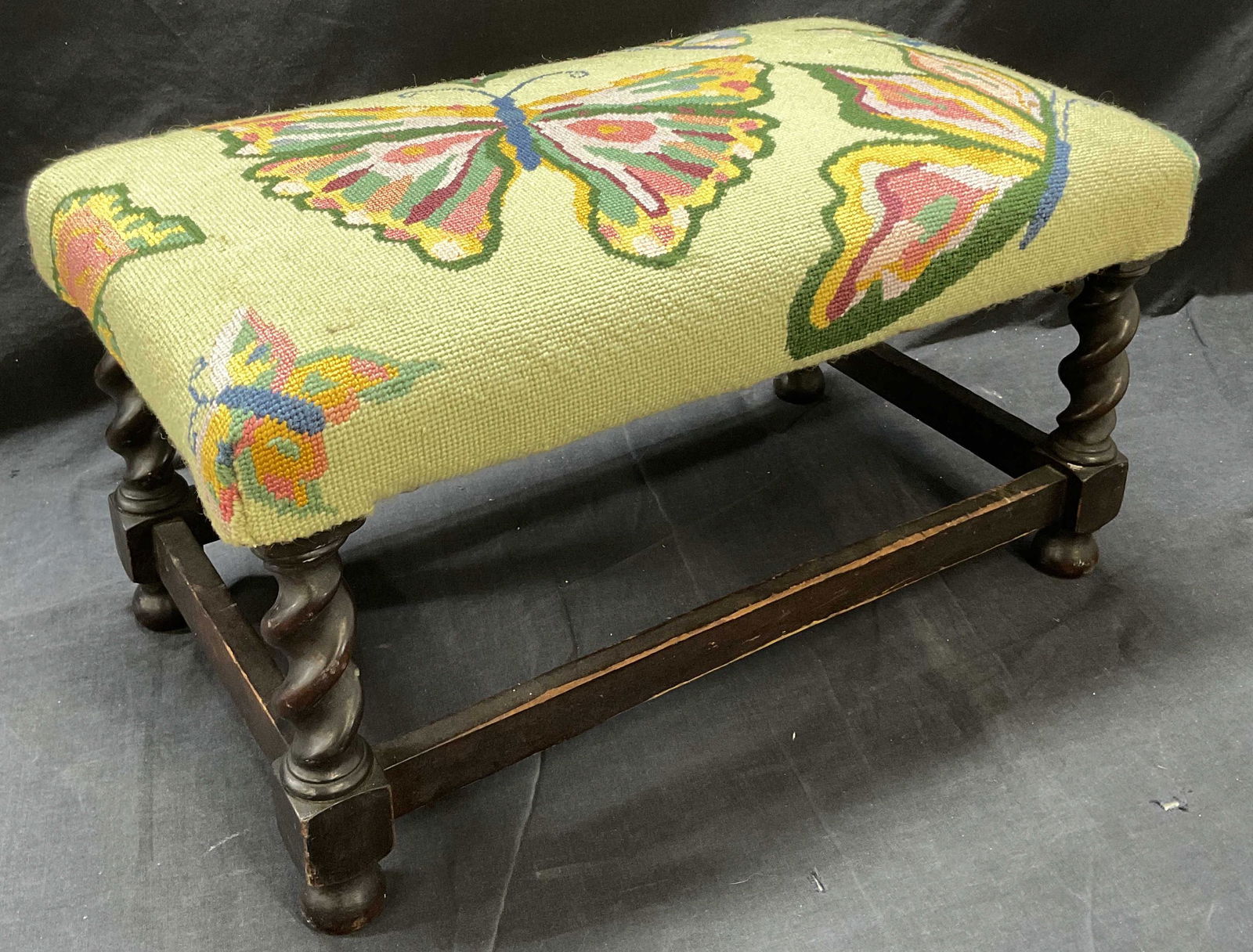 Needle Point Butterfly Wooden Foot Stool (1 of 6)