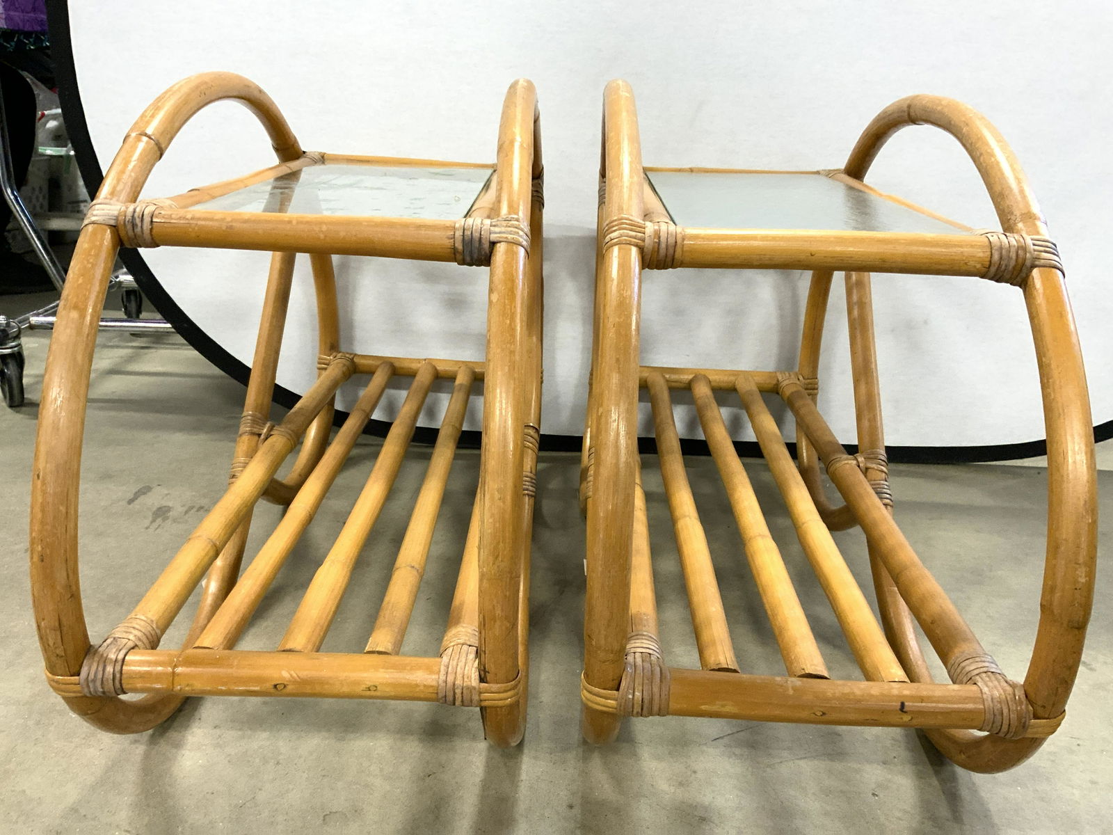 Pair Vintage Bamboo Side Table W Glass Tops (1 of 8)