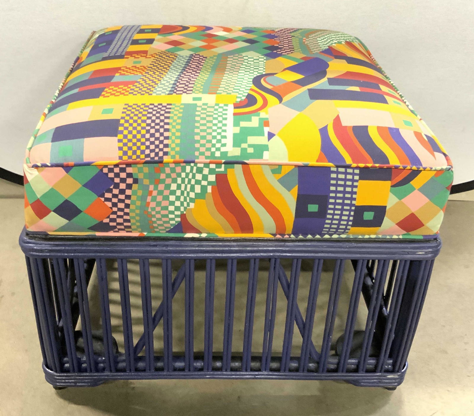 Geometric Upholstered Wood Ottoman (1 of 15)