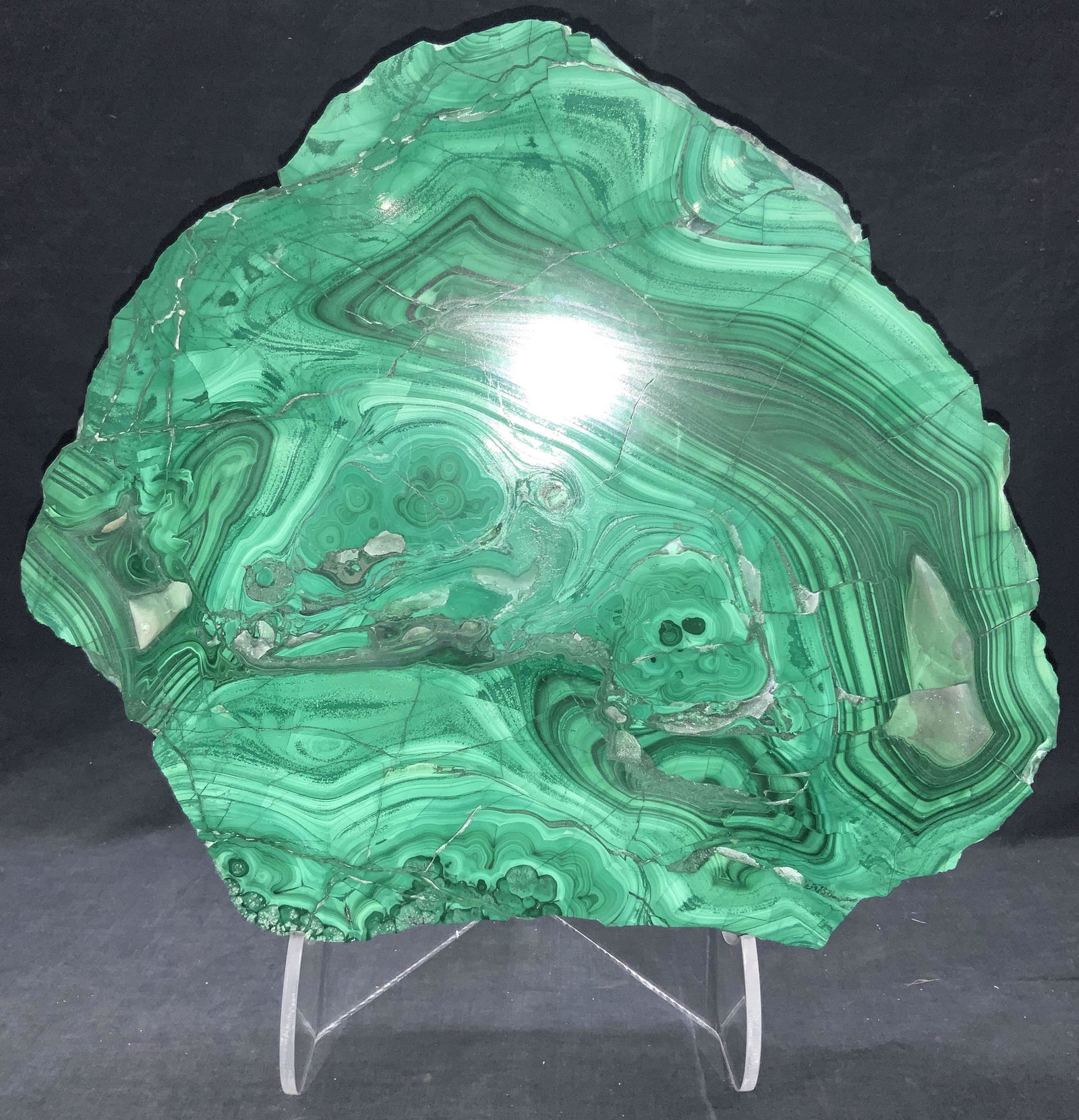 15 inch Wide Cut Malachite Stone Specimen W Stand (1 of 10)