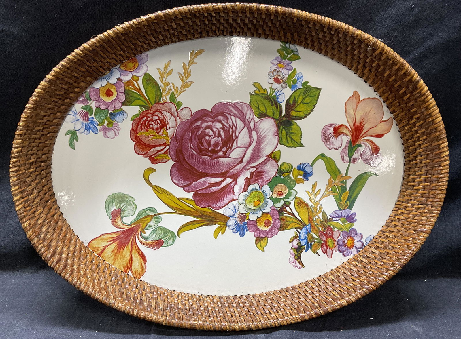 McKenzie Childs, Rose Motif Tray W Woven Sides (1 of 6)