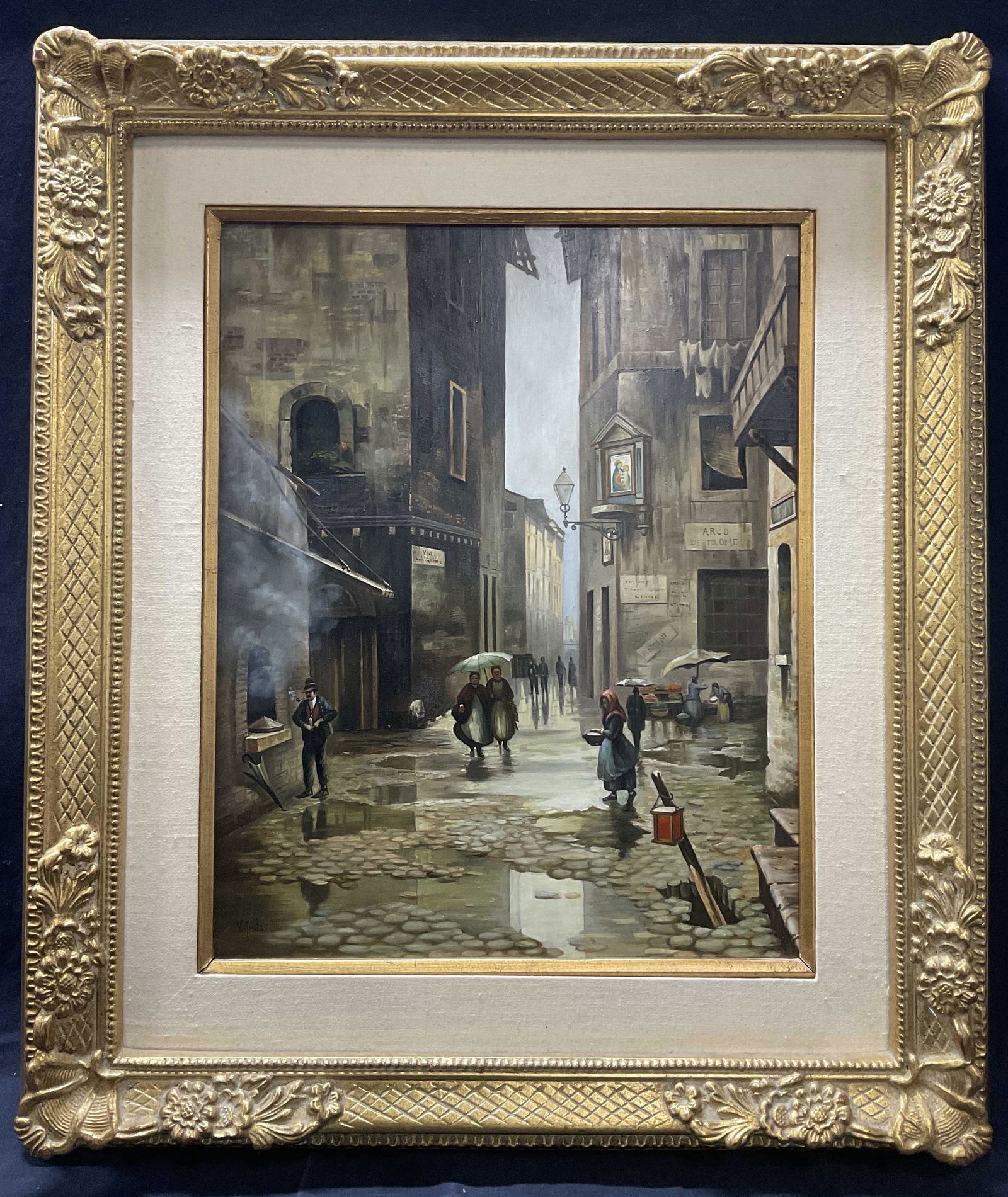 Signed Oil Painting of Italian Street Scene (1 of 10)
