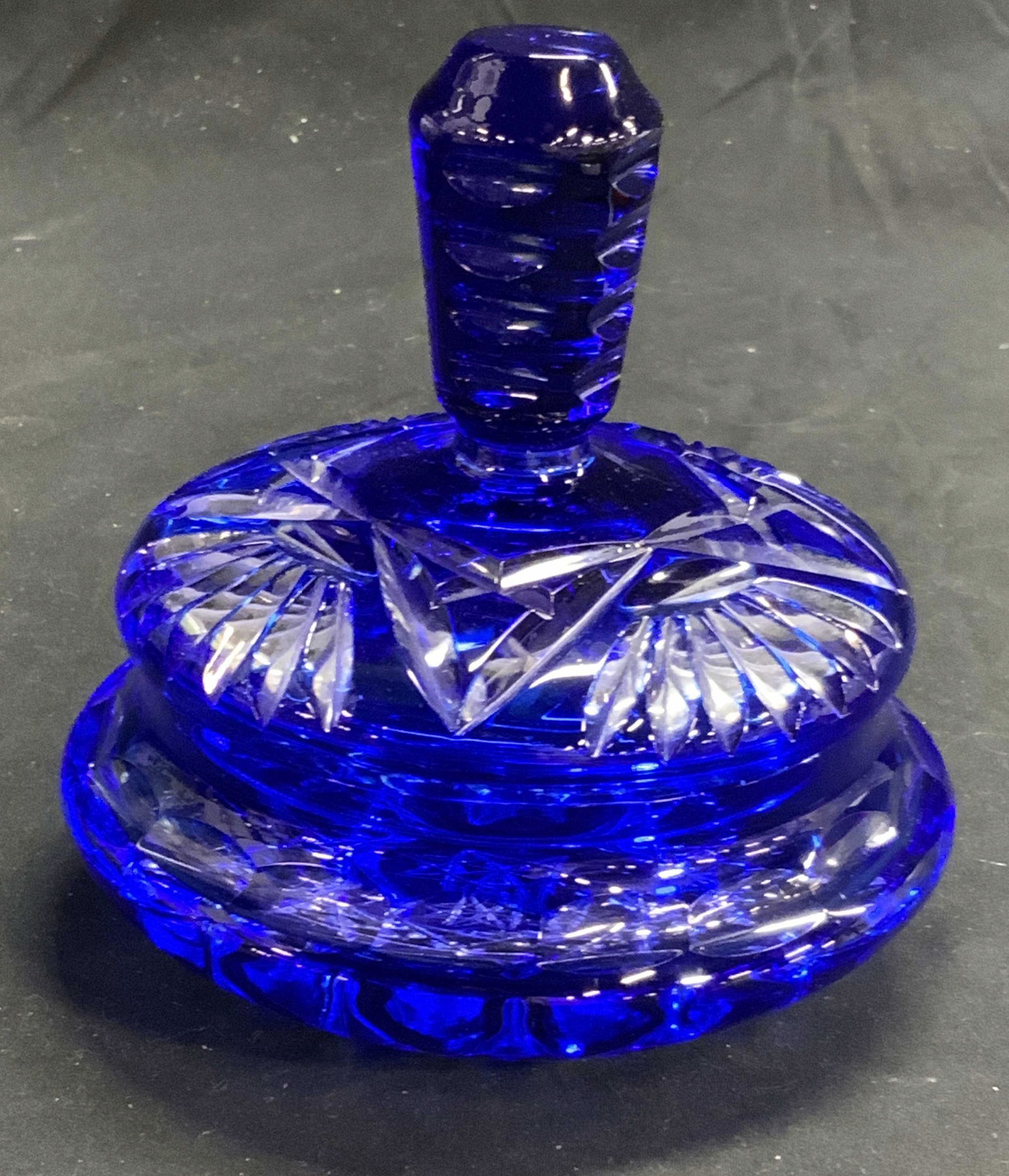 Hand Cut Cobalt Art Glass Bowl with Lid (1 of 7)