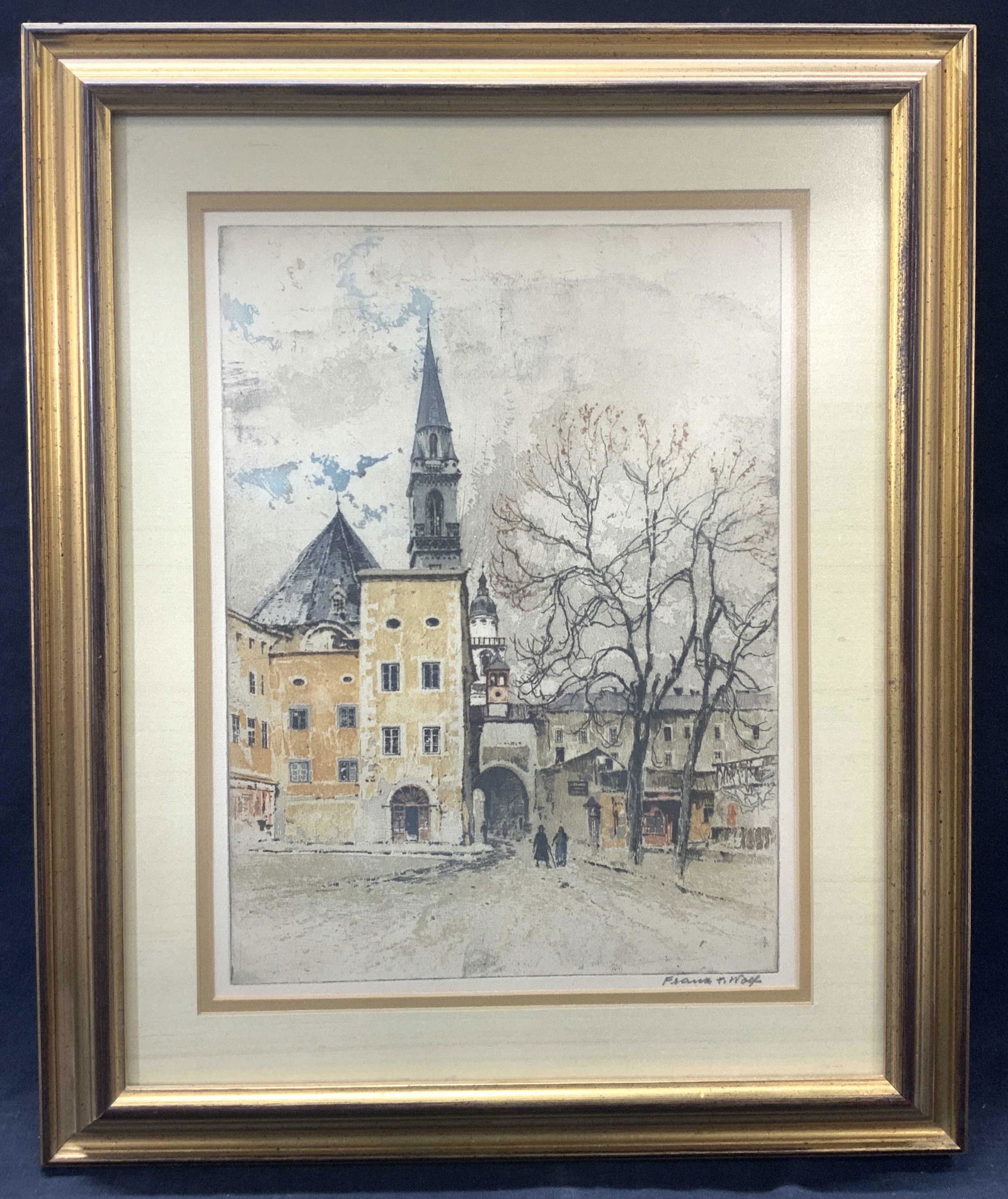 Signed Colored Street Scene Etching (1 of 10)