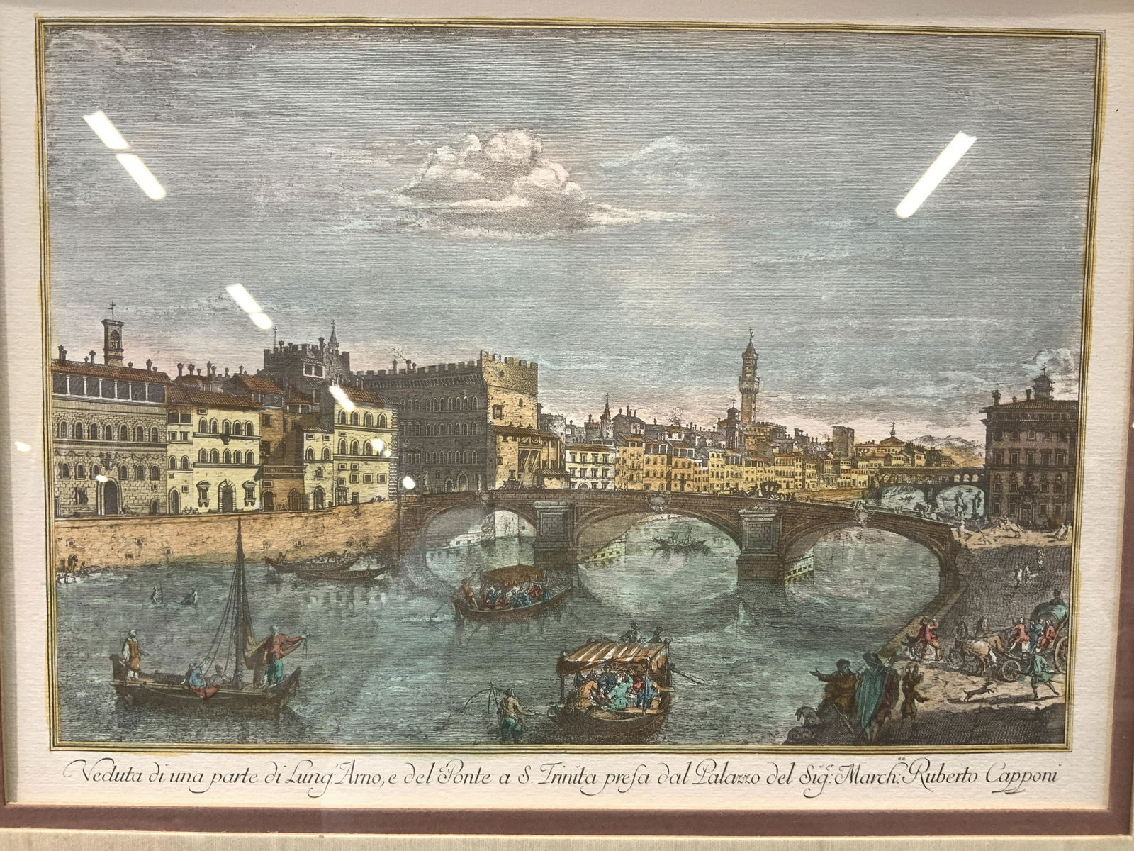 Hand Painted Etching The Arno River, Framed (1 of 8)