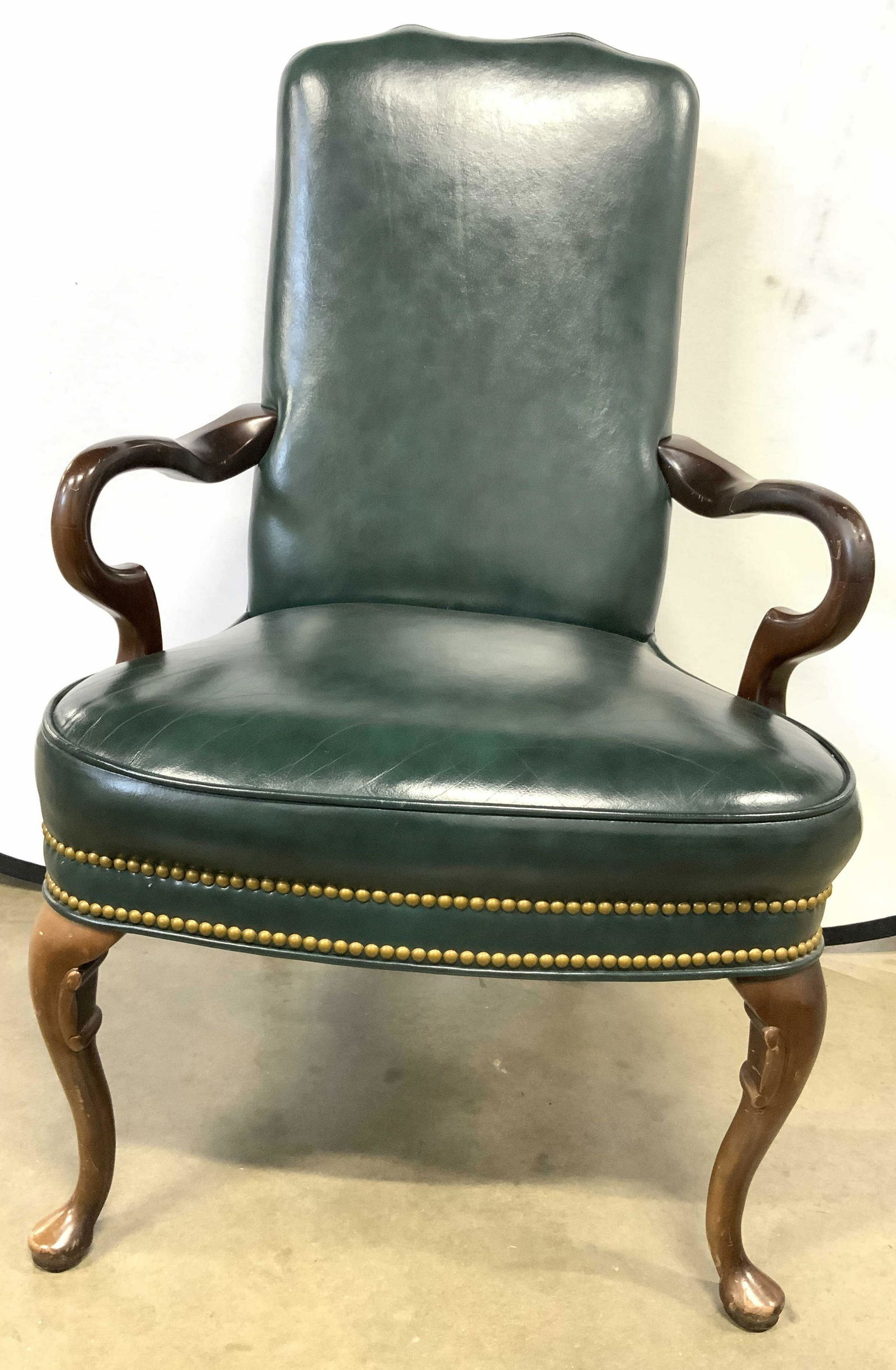 Vntg Leather Queen Anne Library Armchair (1 of 8)