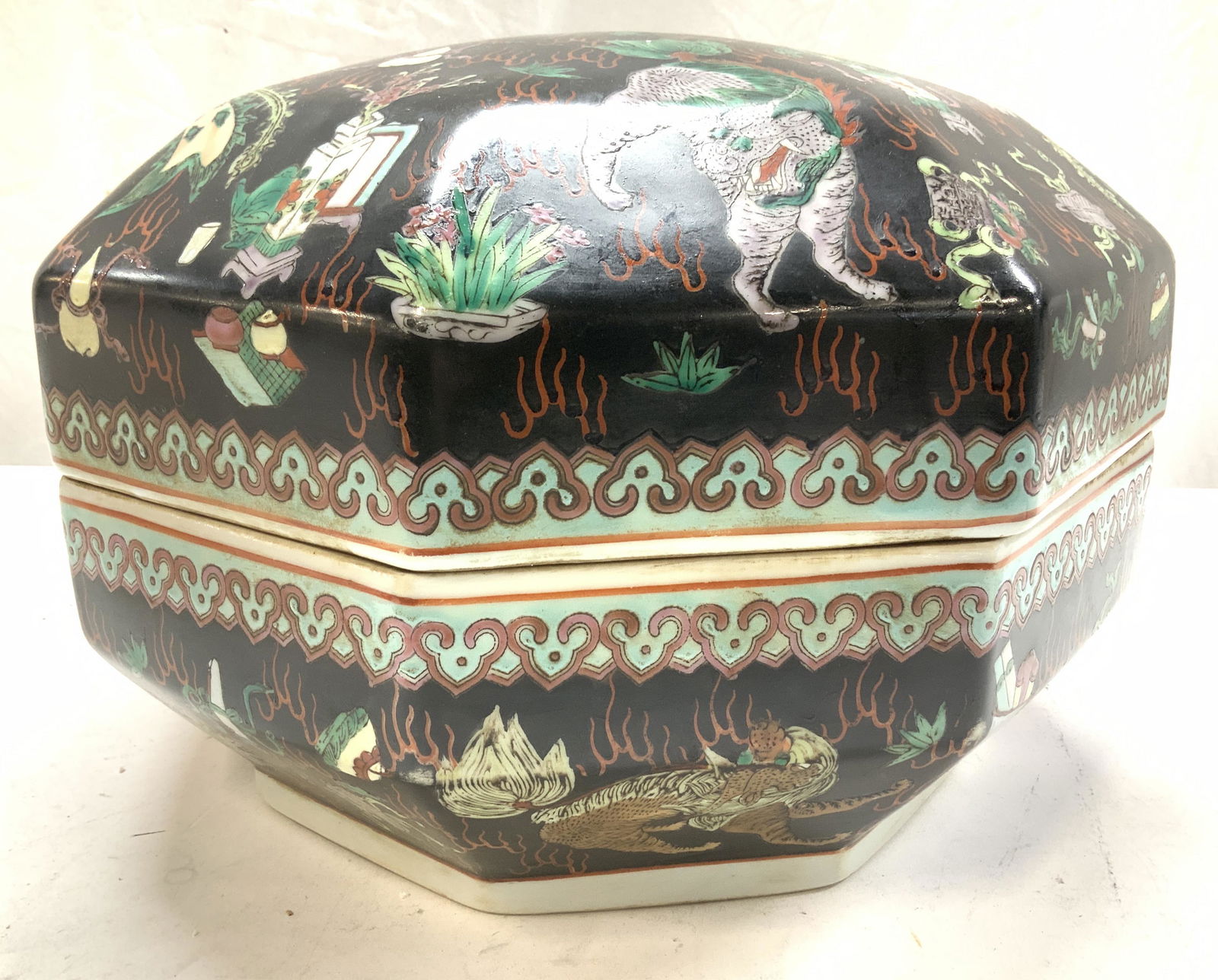 Asian Dragon Fenghuang Porcelain Centerpiece Bowl (1 of 9)