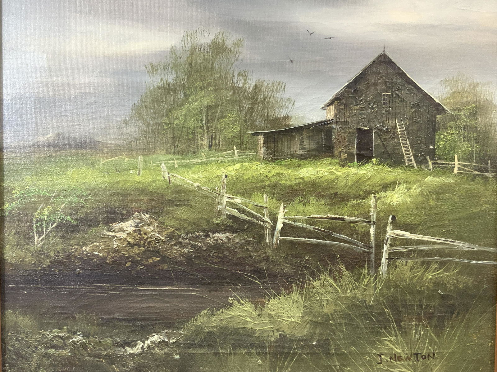 J.NEWTON Signed Barn Oil Painting (1 of 11)