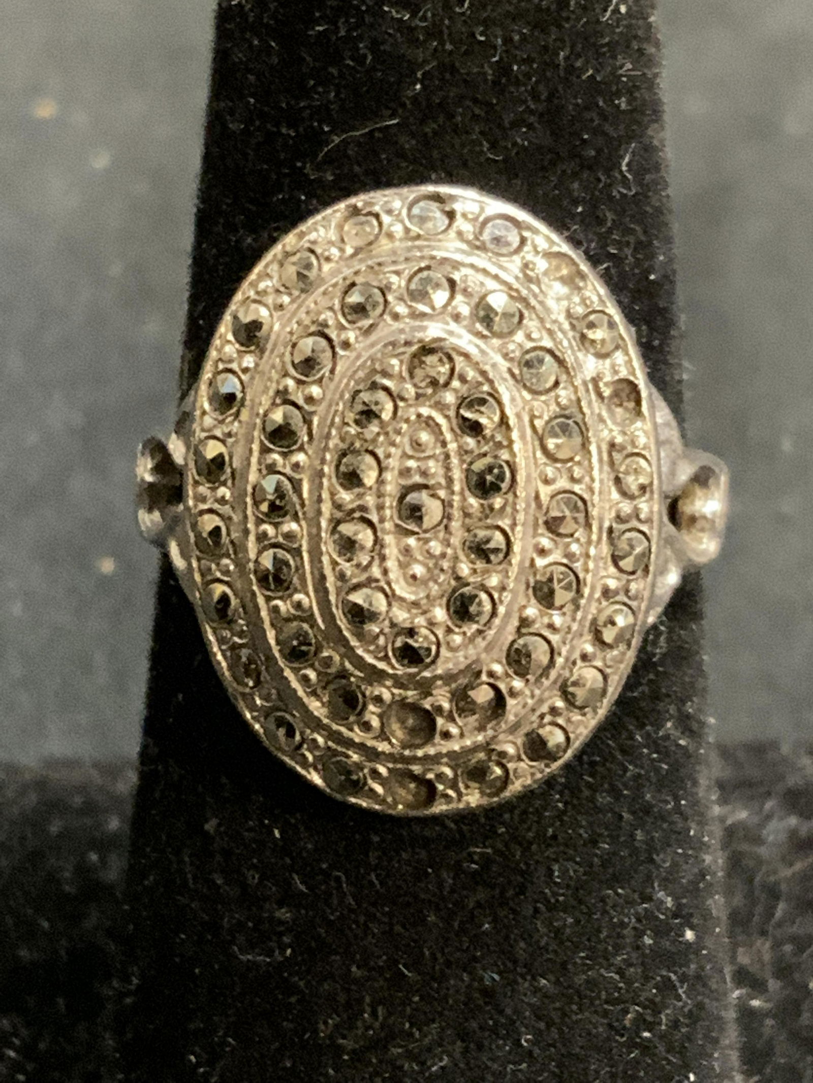 Art Deco STERLING SILVER Oval Cocktail Ring (1 of 7)