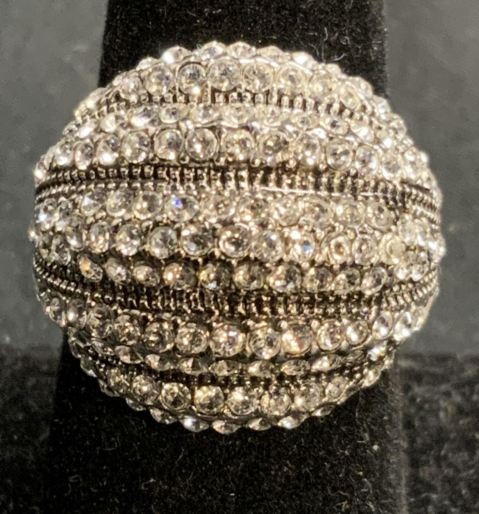 Silver Tone Crystal Banded Cocktail Ring (1 of 6)