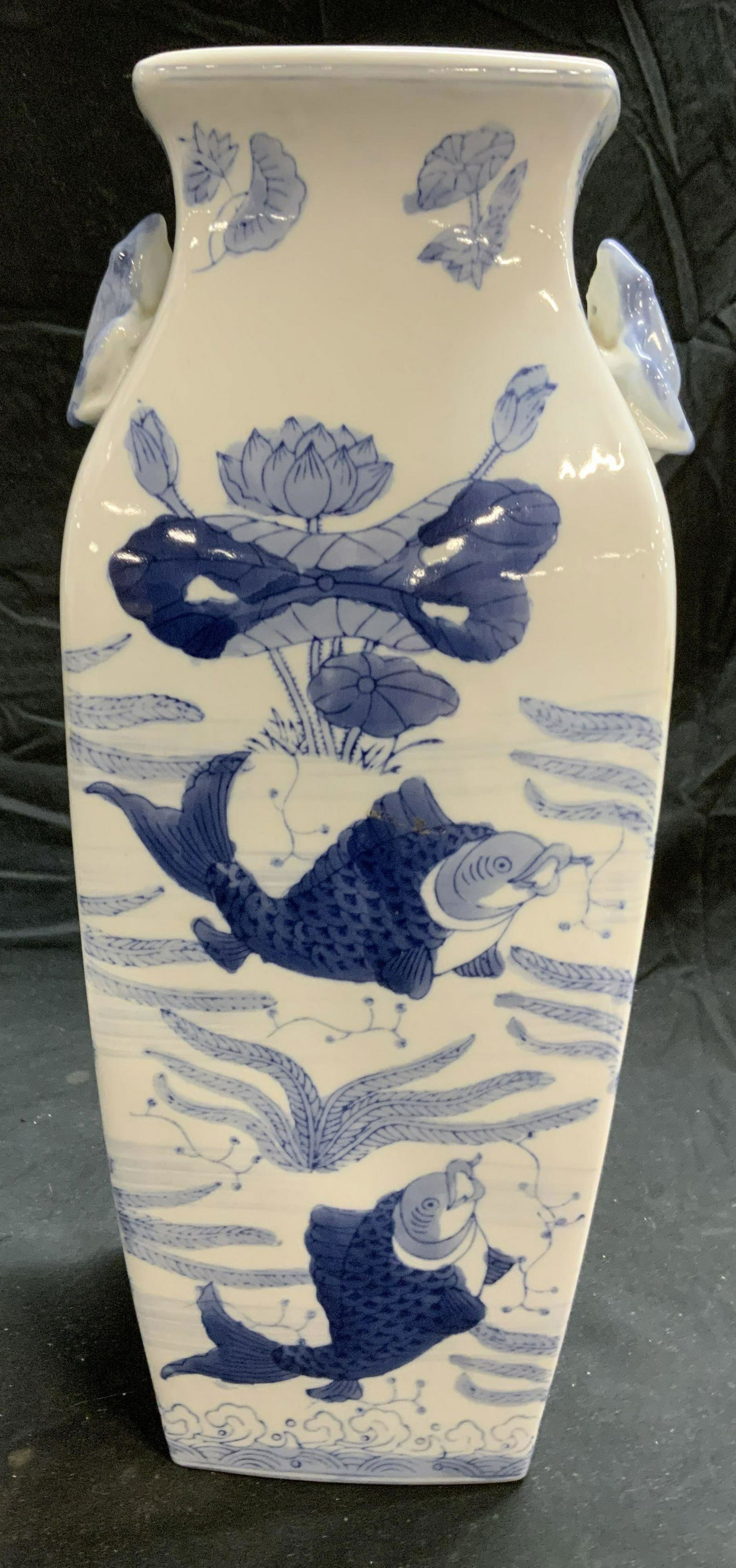 Chinese Blue & White Koi Fish Porcelain Vase (1 of 8)