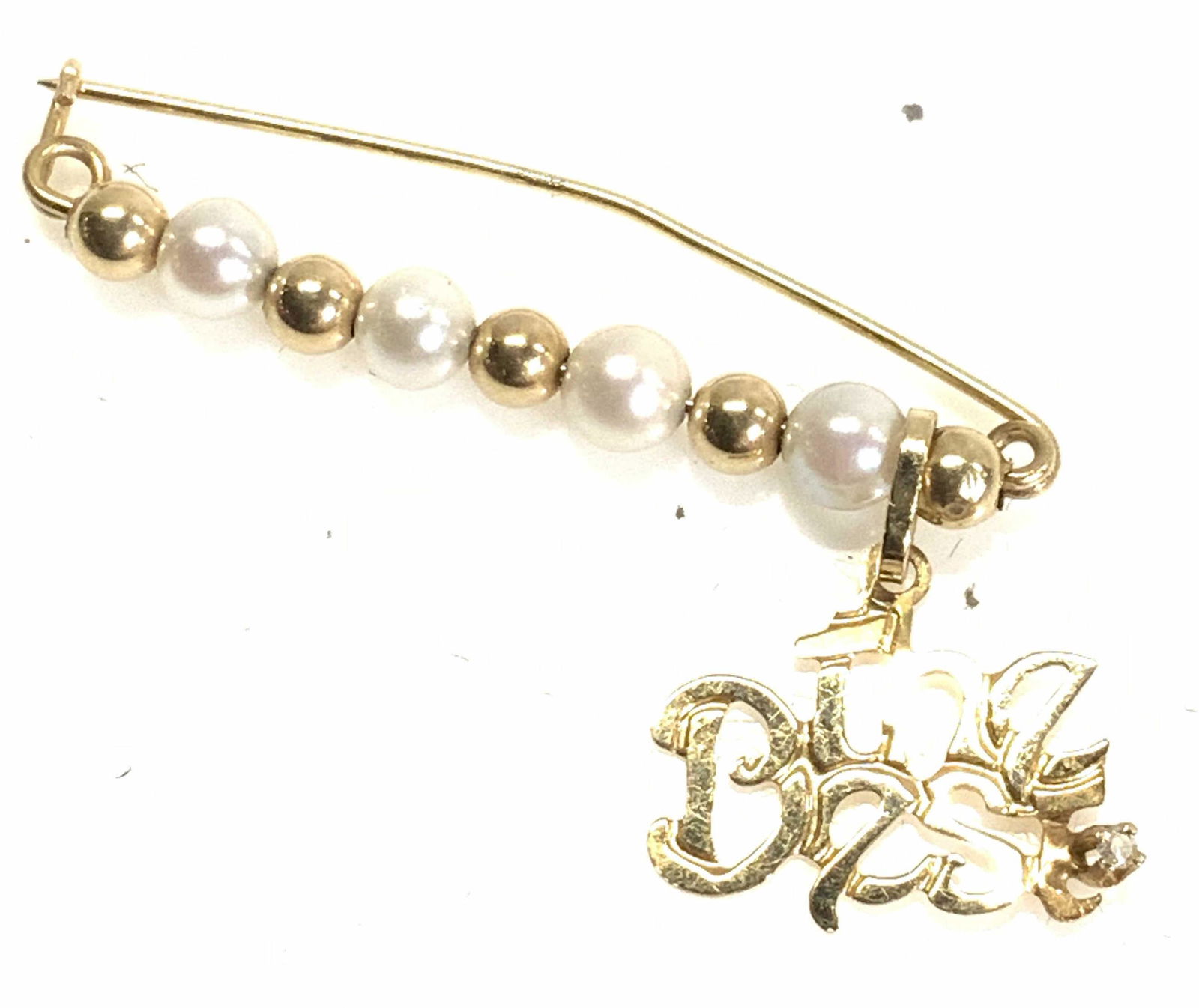 JCM 14k Gold & Pearl Pin w Charm (1 of 6)