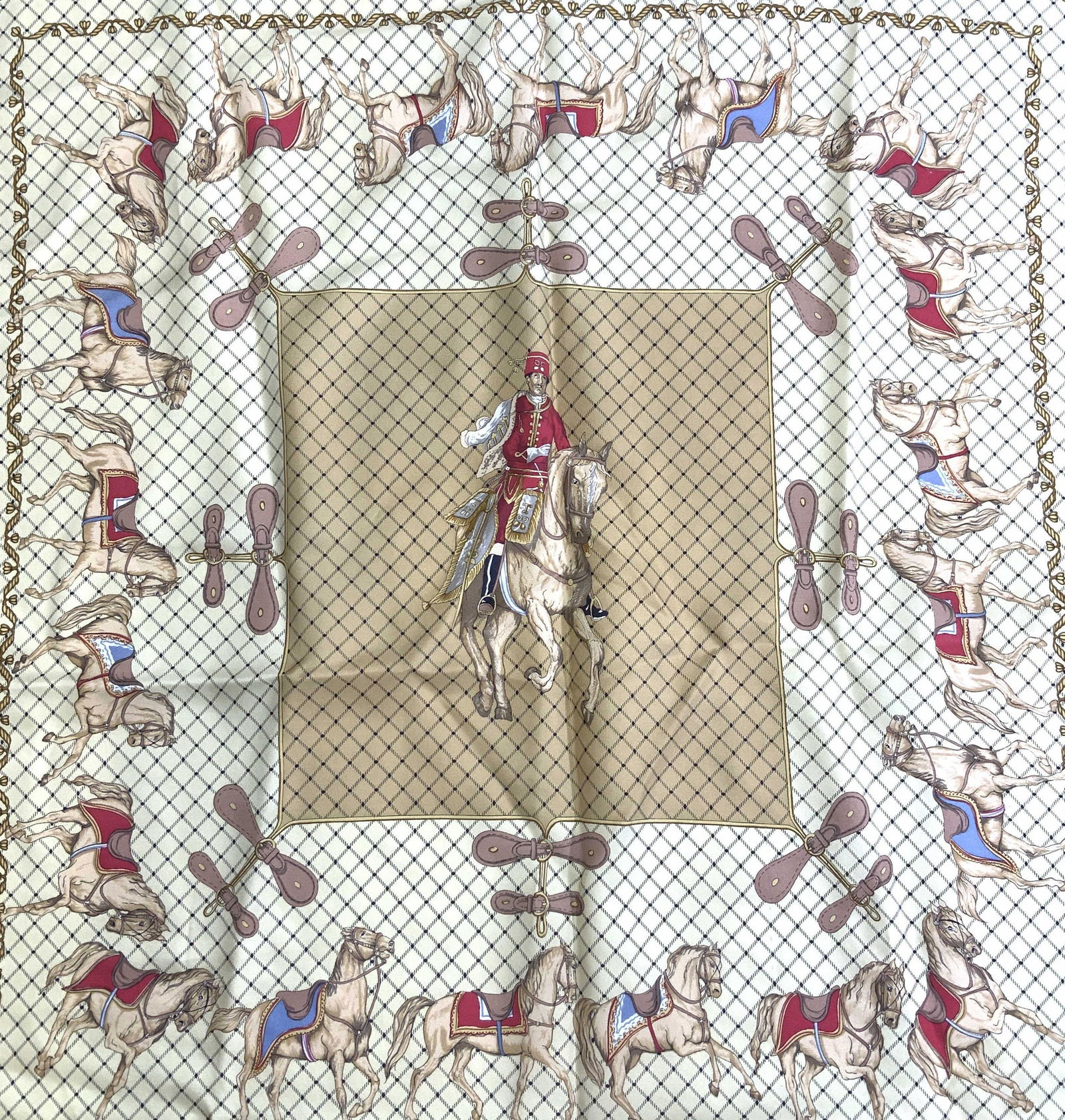 ECHO Horse Motif Silk Hand Rolled Scarf, ITALY (1 of 9)