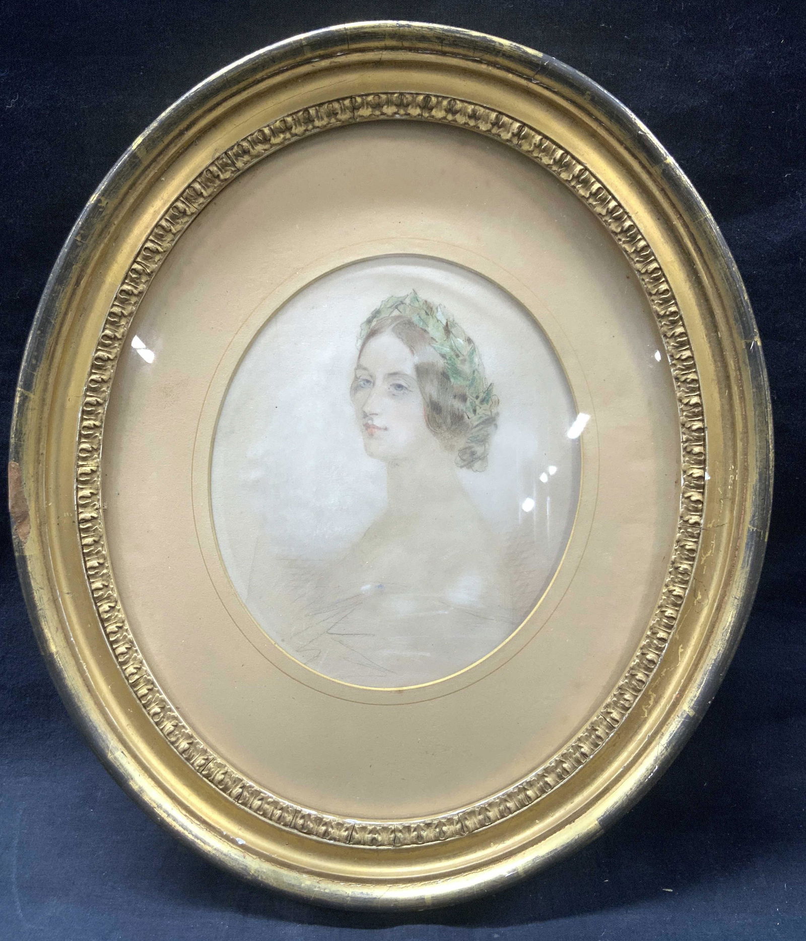 Antique Graphite & Pastel Portrait In Gilt Frame (1 of 11)