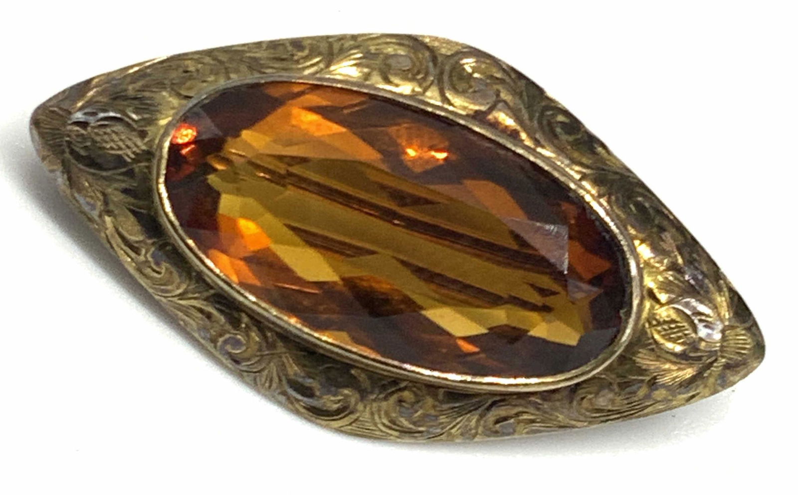 14K Yellow Gold Citrine Brooch, Vintage Jewelry (1 of 11)