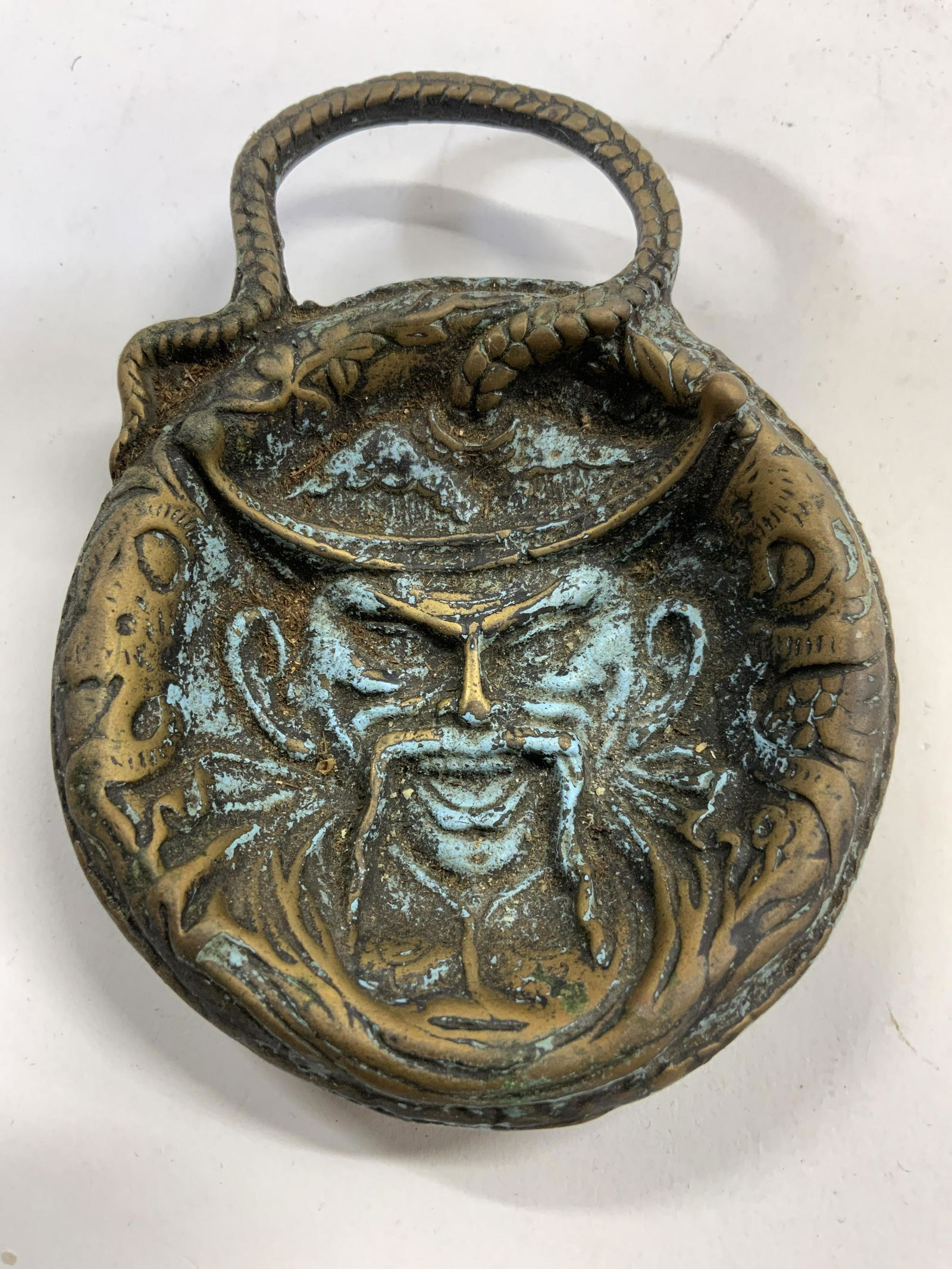 Vntg Asian Brass Wall Hanging Plaque Of Face (1 of 6)