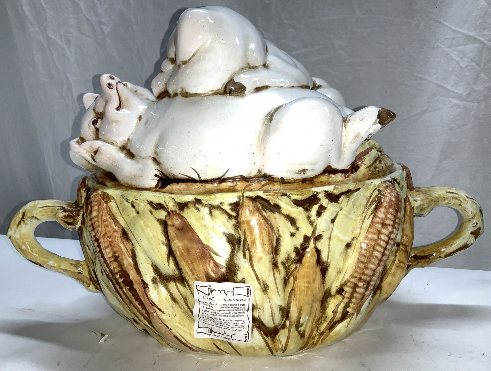 Pig and Corn Majolica Centerpiece Tableware, Italy (1 of 8)