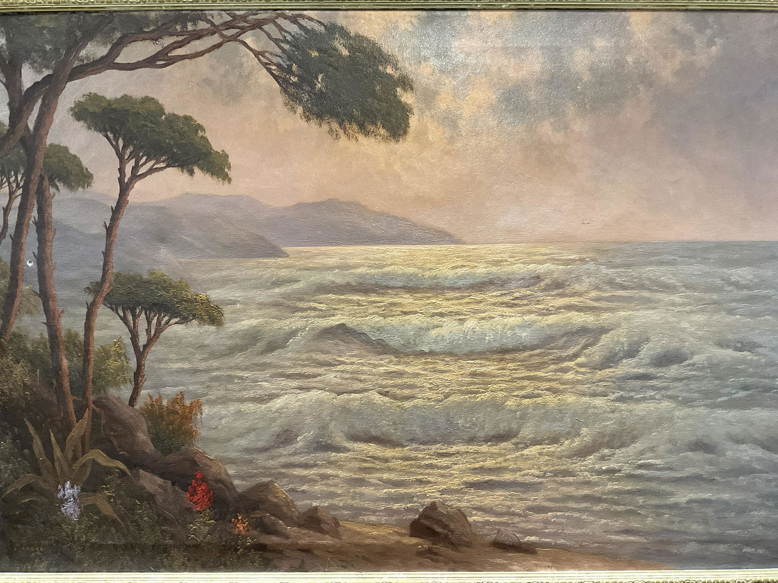 SGN J. ANDRE Oil on Canvas, Seaside Scene (1 of 6)