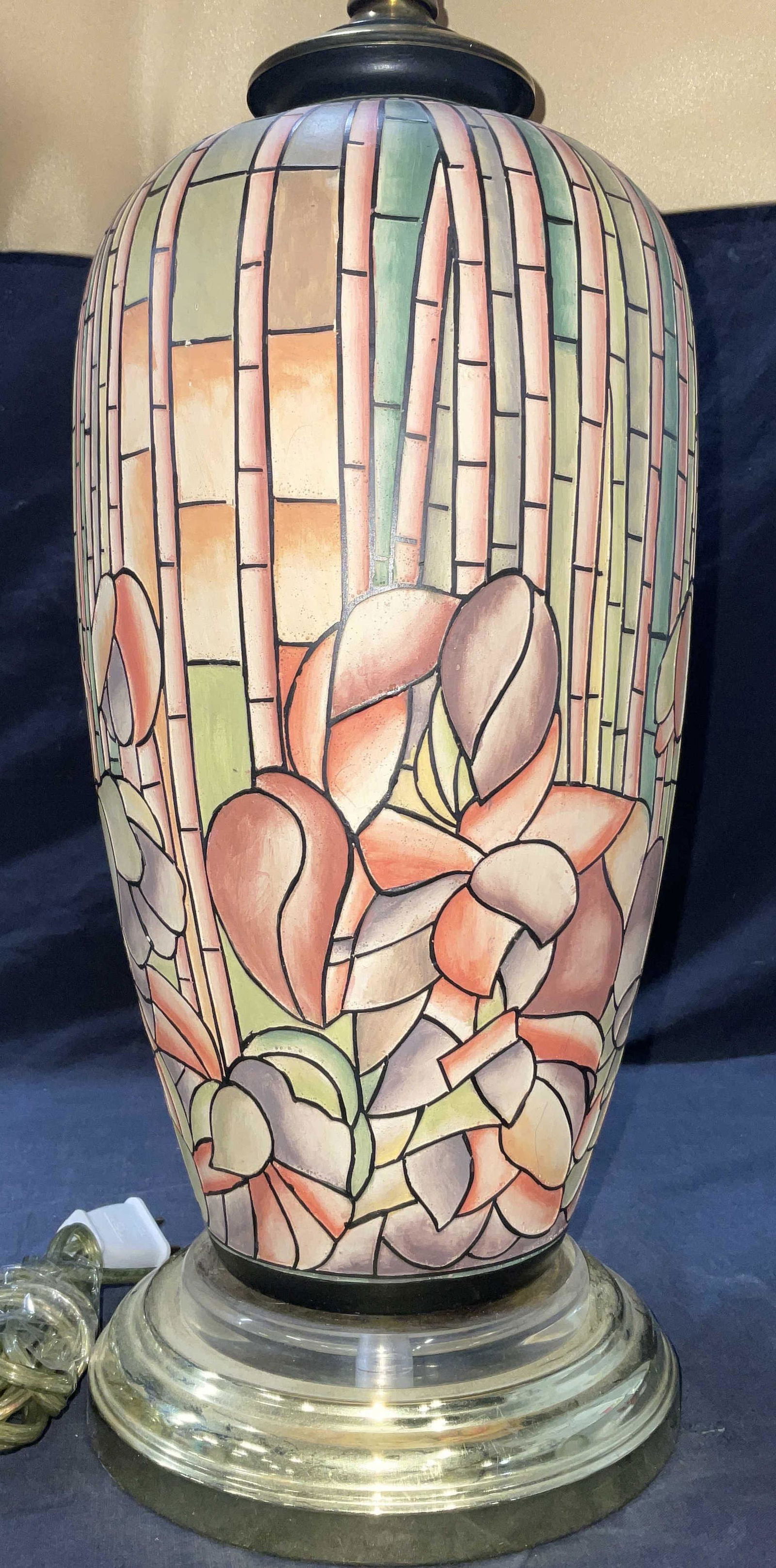 Ceramic Floral Mosaic Style Table Lamp W Shade (1 of 8)