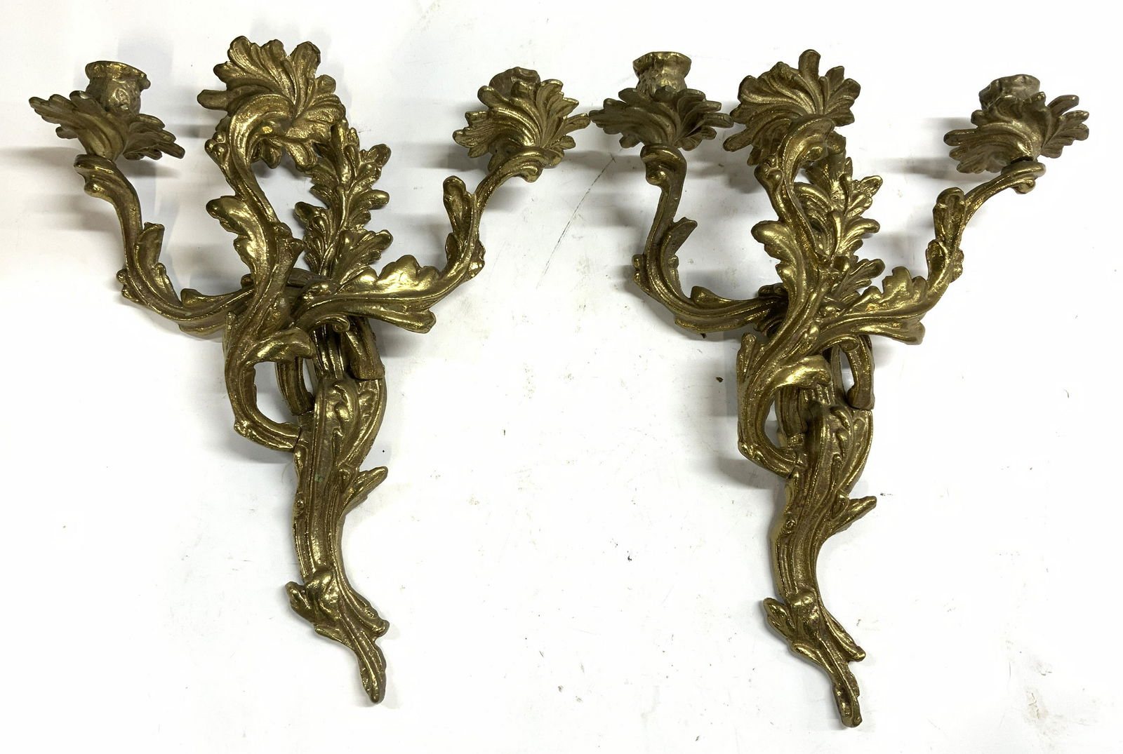 Pair Heavy Brass Candelabra Wall Sconces (1 of 11)