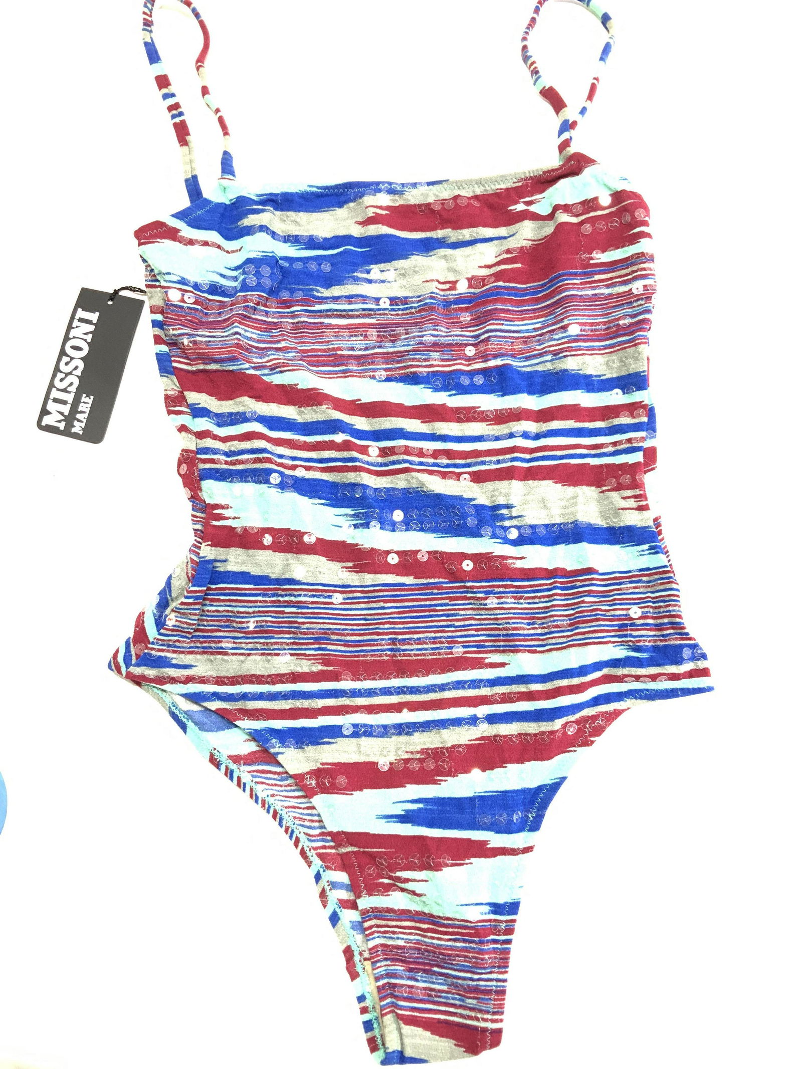 MISSONI One Piece Bathing Suit, NWT ITALY: MISSONI One Piece Ladies Bathing suit/ swimsuit , Italian Size 46. Made in Italy. New old stock with store tag attached to piece. The fabric has a sheer ness to it - 85% polyamide - nylon and 15% Elas