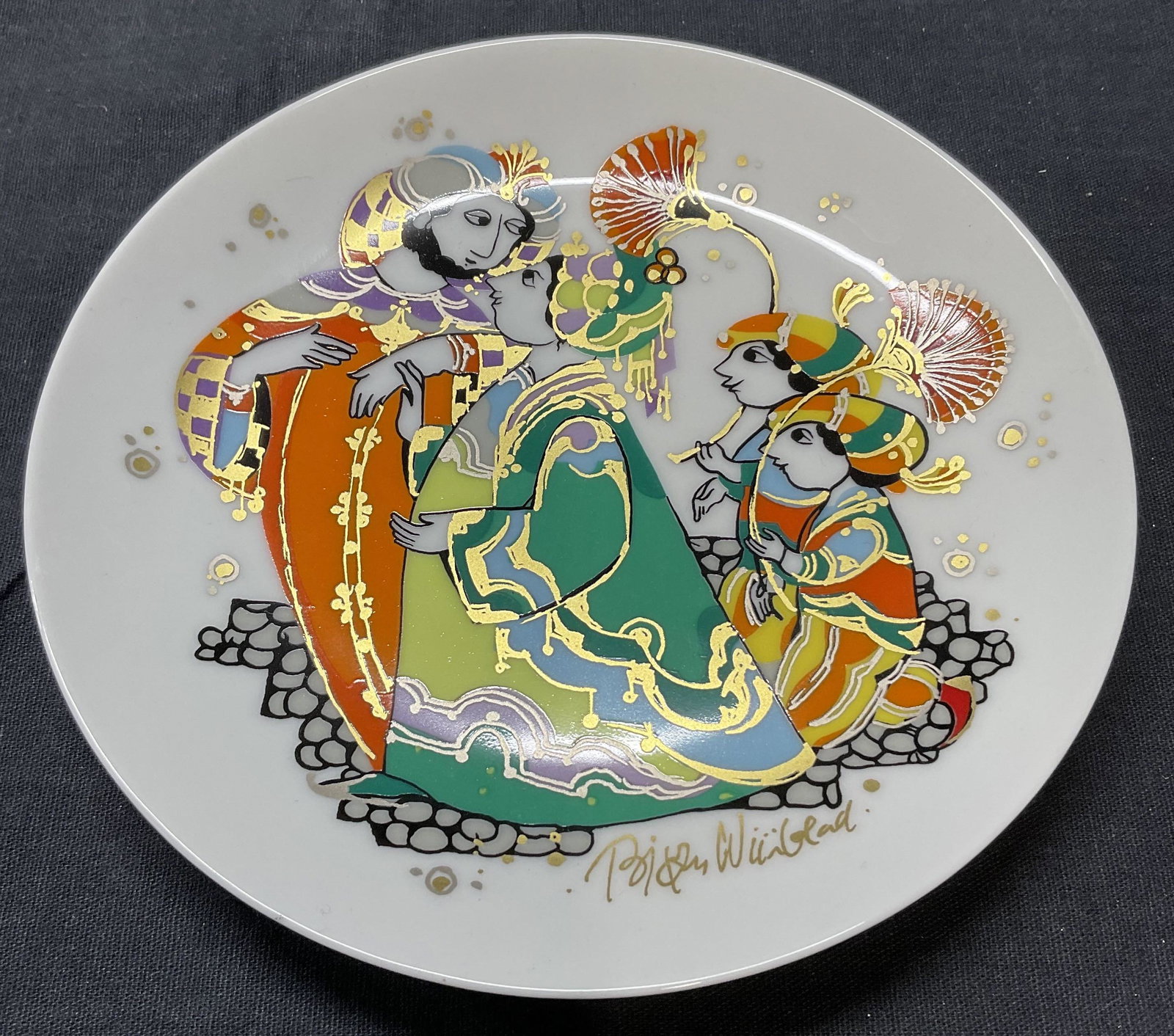Decorative Rosenthal Bjorn Wiinblad Plate, Germany: Decorative Rosenthal Plate. Measures approx 5.75 inches. Wire to back to hand piece. Back side reads â€˜Rosenthal Germanyâ€™. Artist name to front, appears to read Bjorn WiinbladRosenthal dec