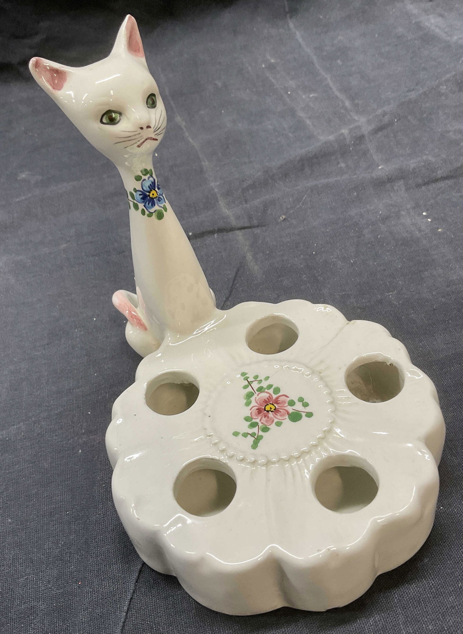 Porcelain Cat Motif Candle Holder, ITALY (1 of 6)