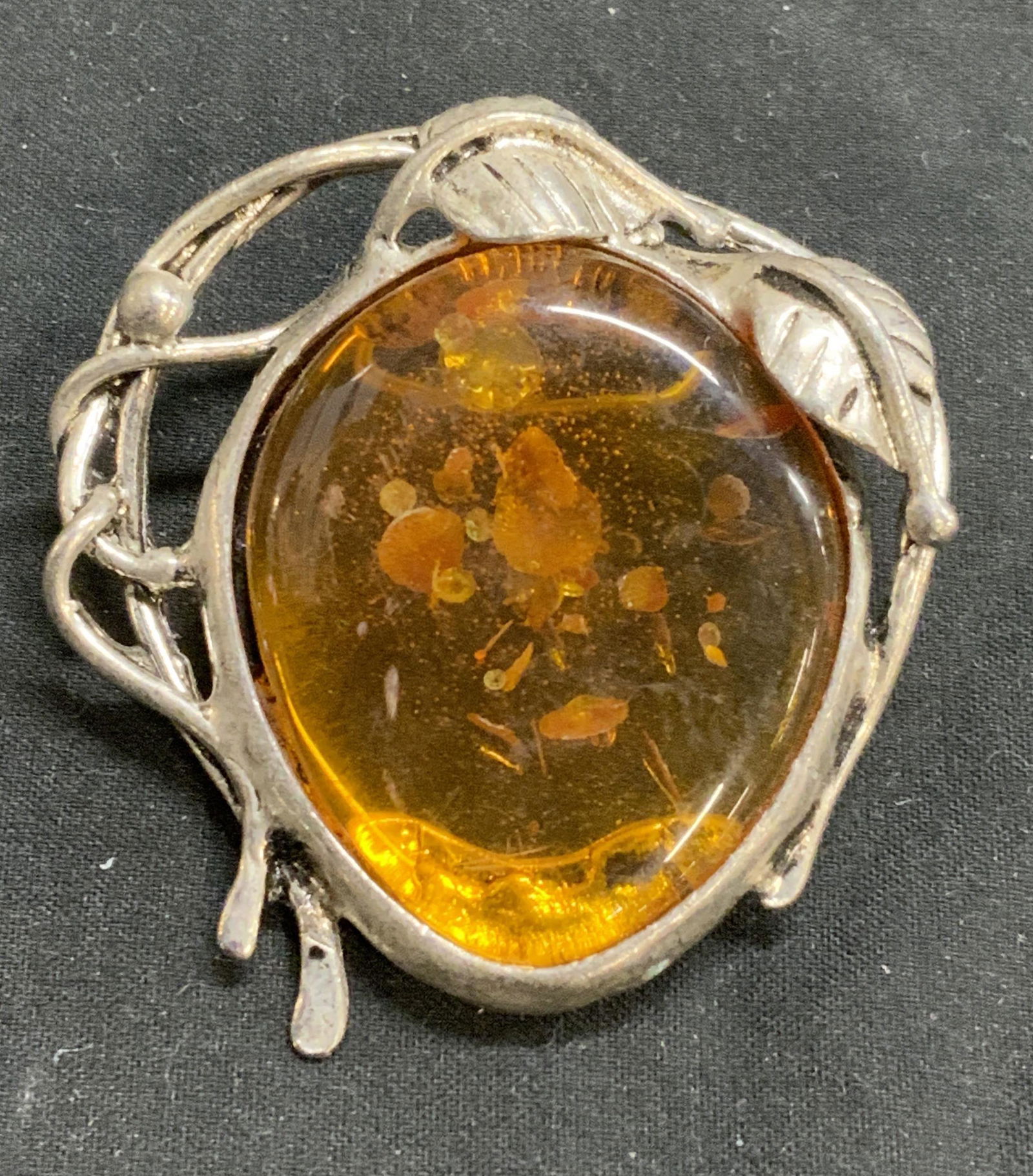Silver Tone Amber Style Brooch, Jewelry (1 of 6)