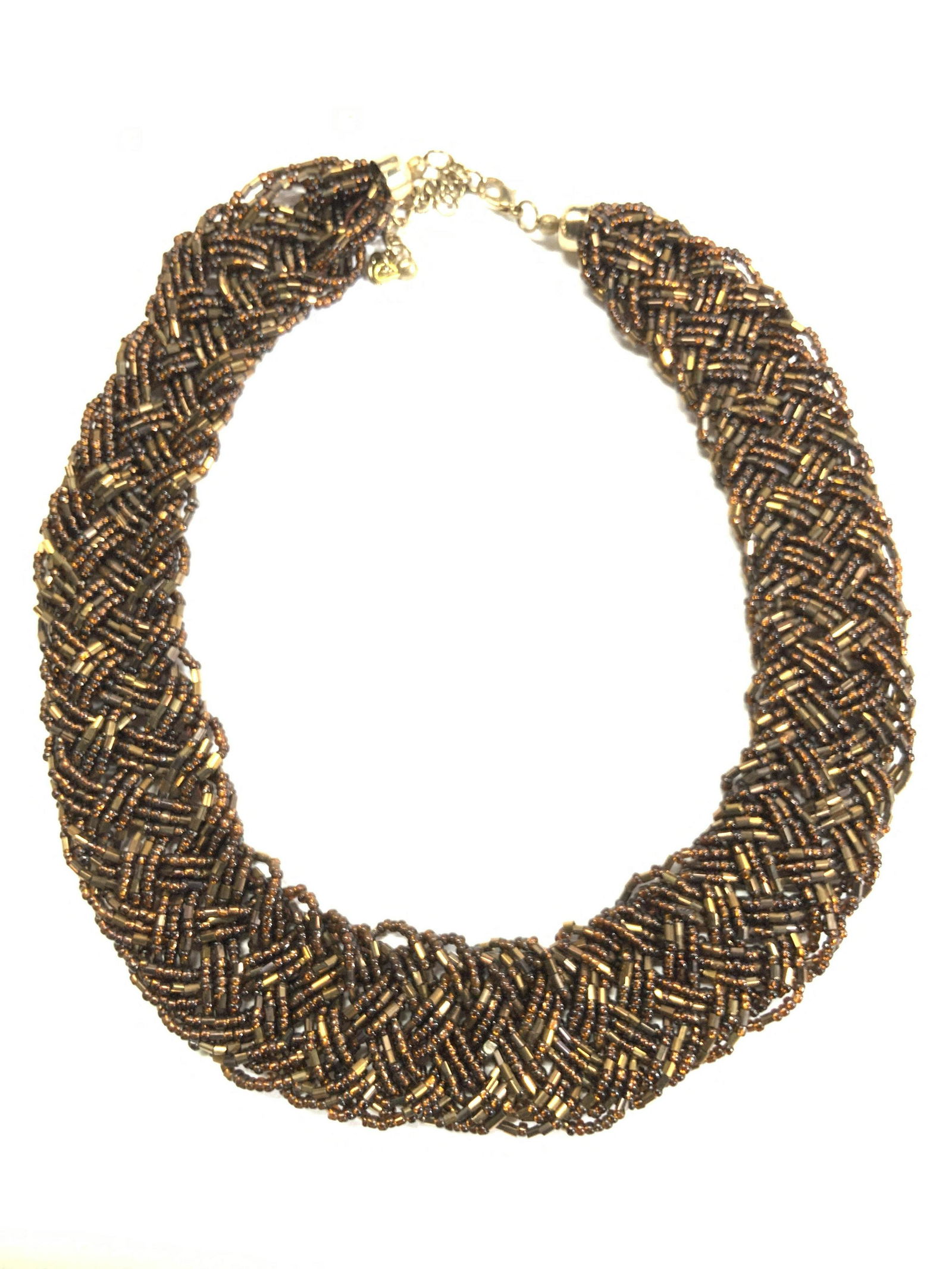 Braided Iridescent Bronze Seed Bead Choker (1 of 6)