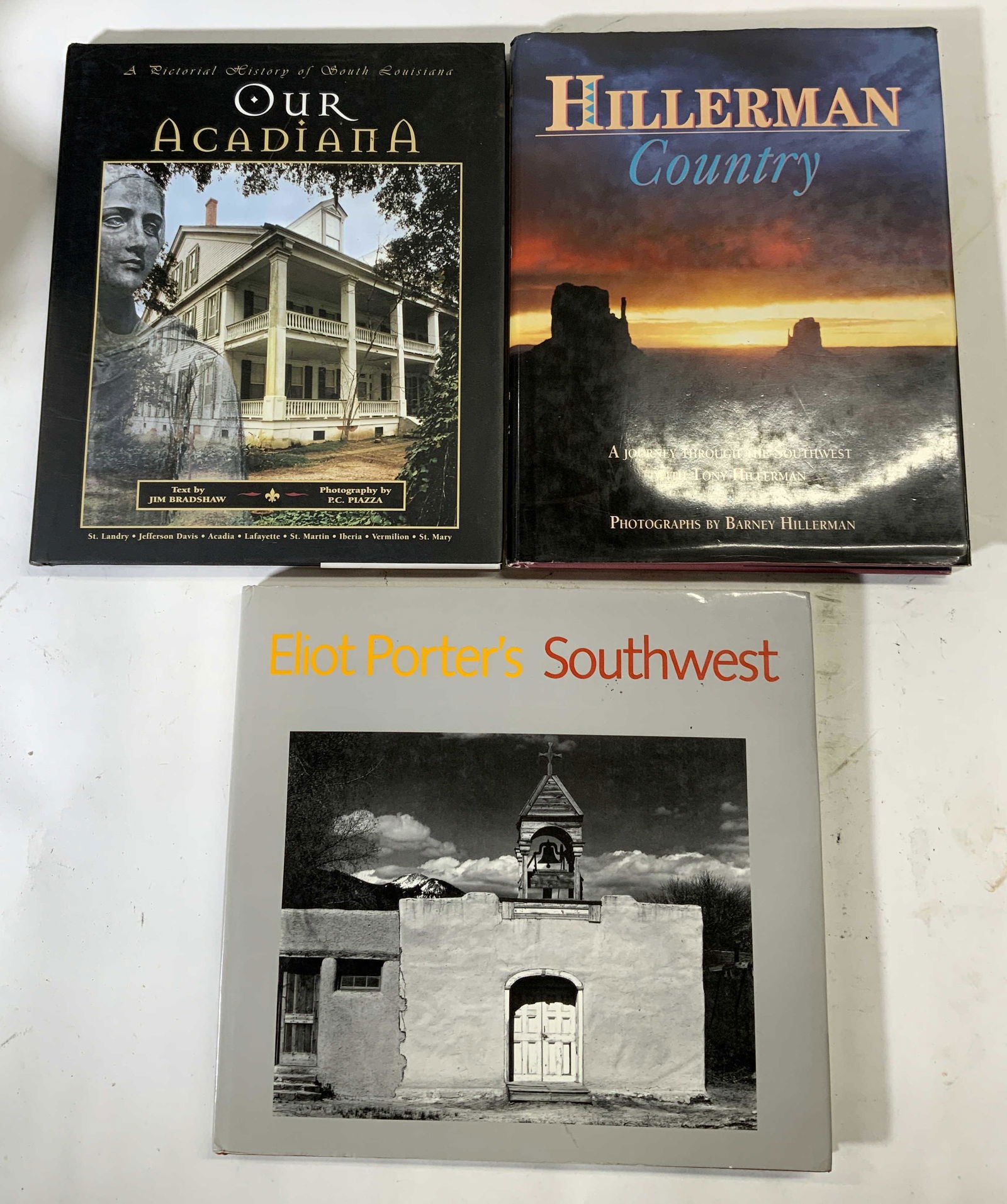 Group American South&Southwest Photography Books: Eliot Porters Southwest, published by Holt, Rinehart and Winston, 1985. Hillerman Country, Tony Hillerman and Barney Hillerman, publishes by Harper Collins, 1991, first edition. Our Acadaima, text by