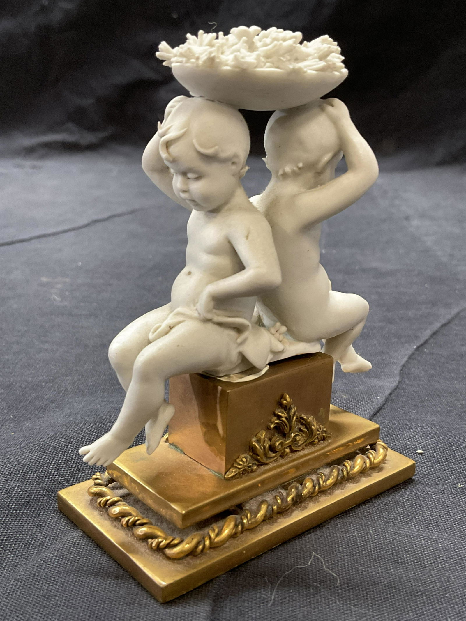 Miniature Bisque Puti Figural on Metal Base (1 of 5)