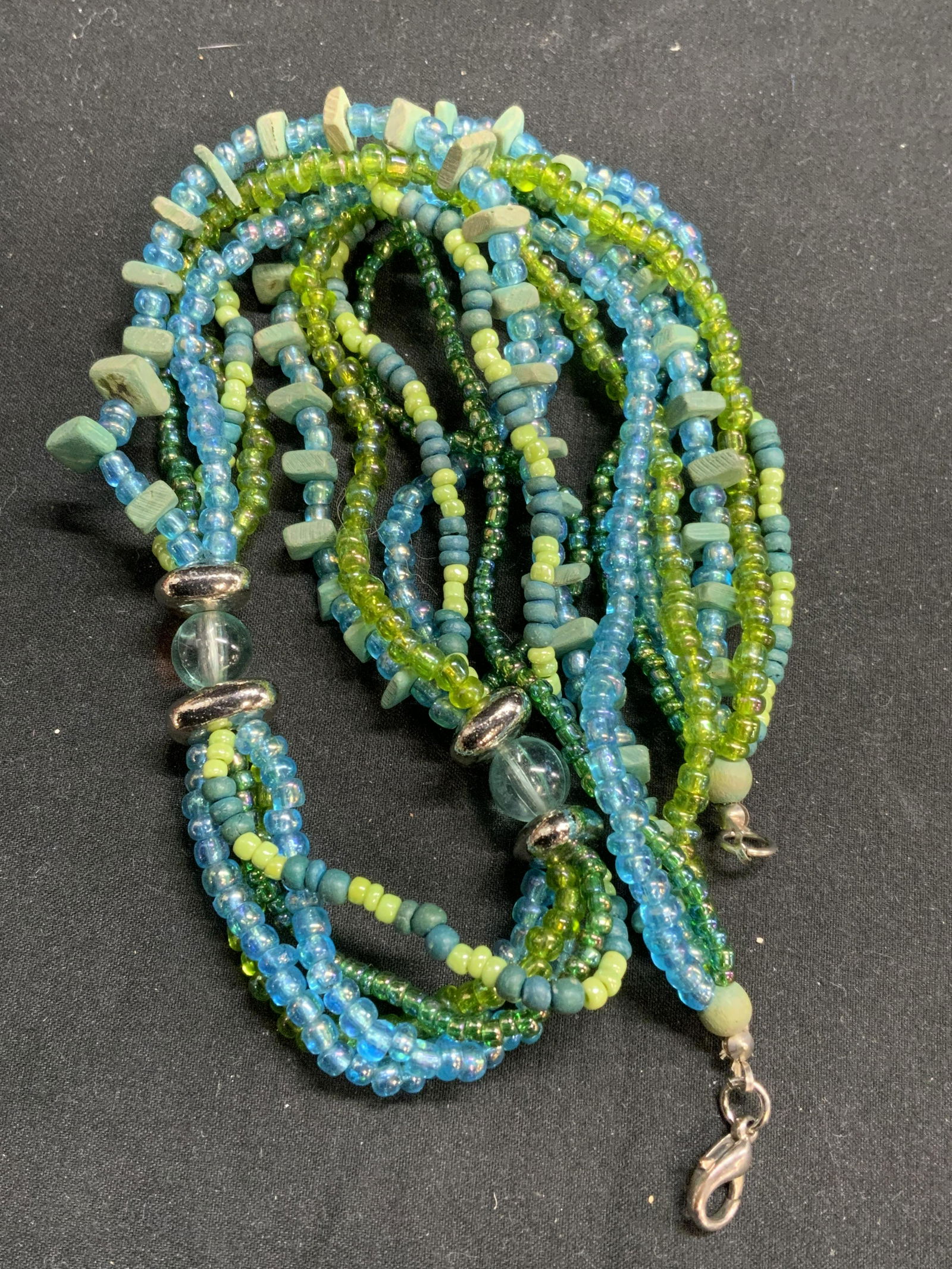 Blue & Green Beaded Multi Strand Necklace (1 of 6)