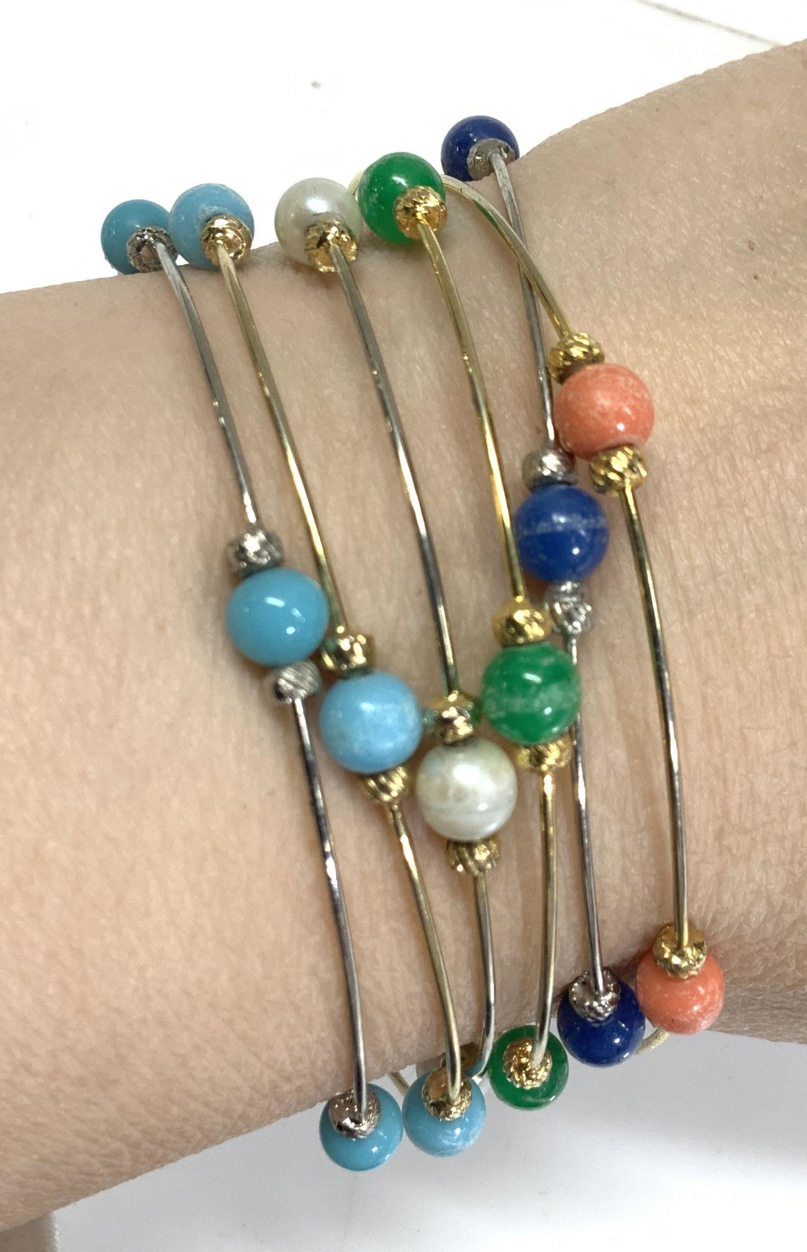 Set 6 Stackable Bracelets w Stationary Beads (1 of 6)