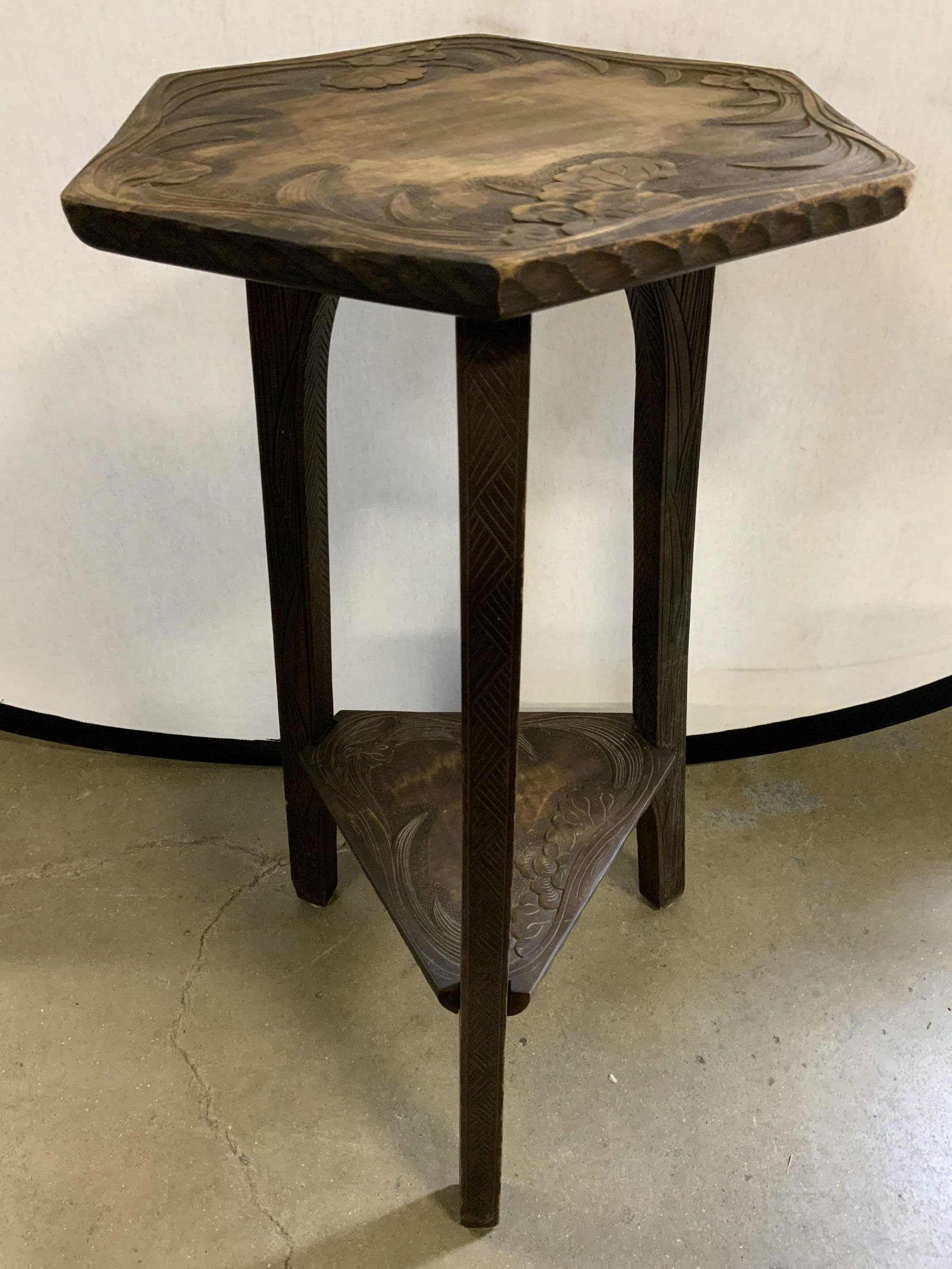 Antique Asian Wooden Arts & Crafts Side Table (1 of 8)