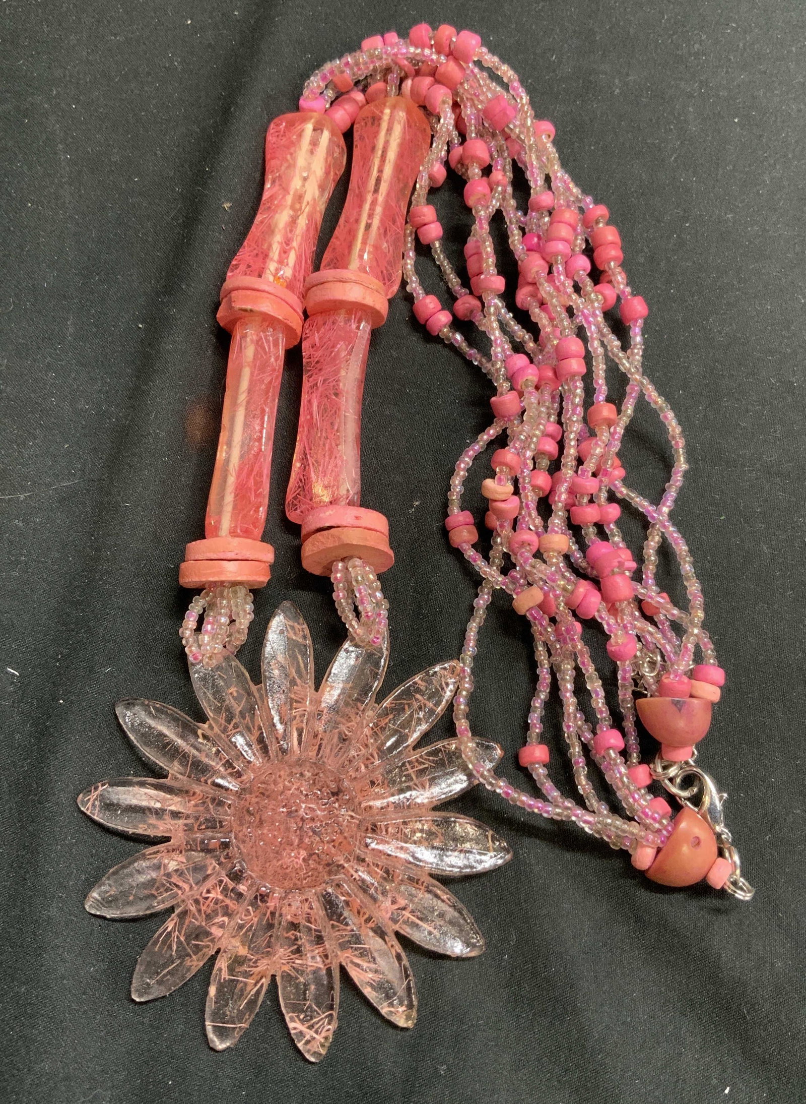 Chunky Pink Beaded Floral Pendant Necklace (1 of 6)