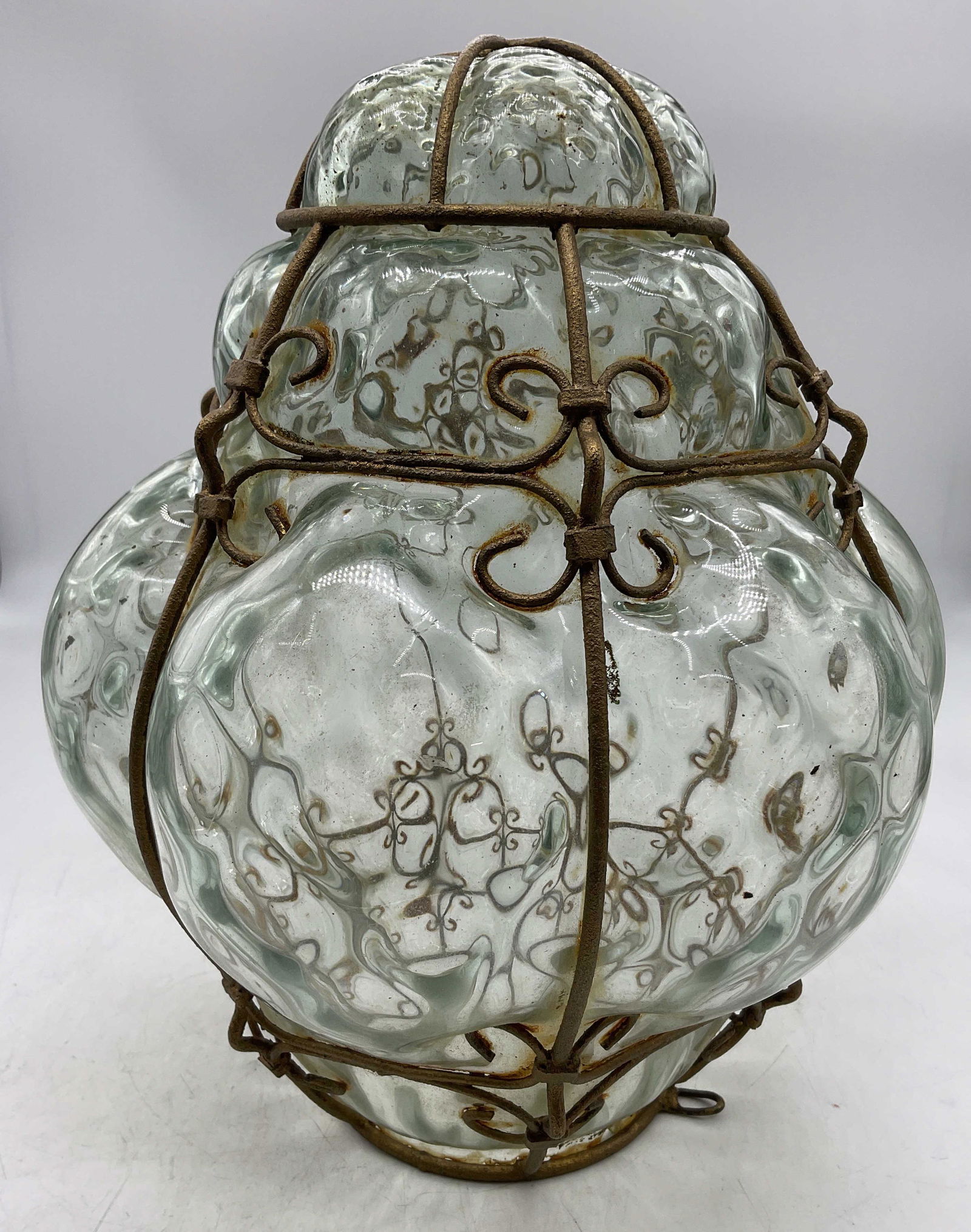 Hand Blown Glass In Iron Caged Lamp Shade (1 of 6)