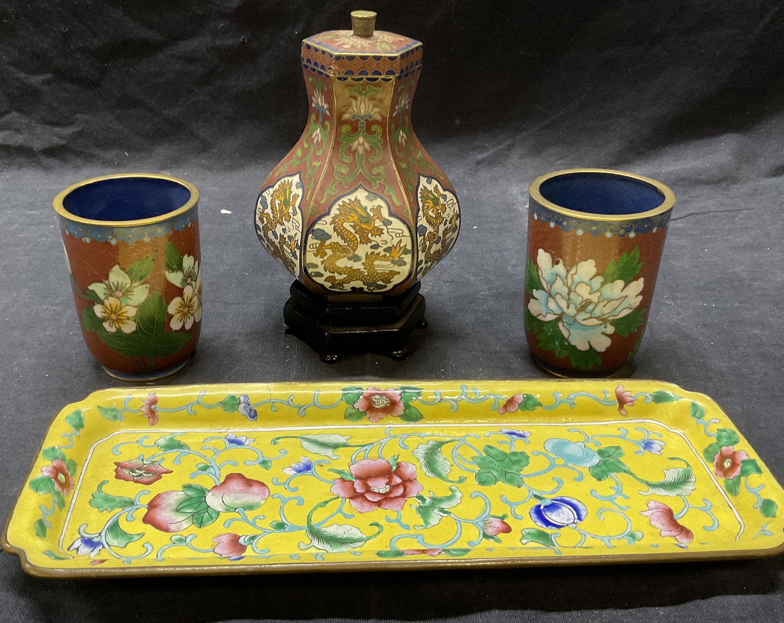 Lot 4 Enamel & Cloisonne Asian Tabletop Wares (1 of 7)