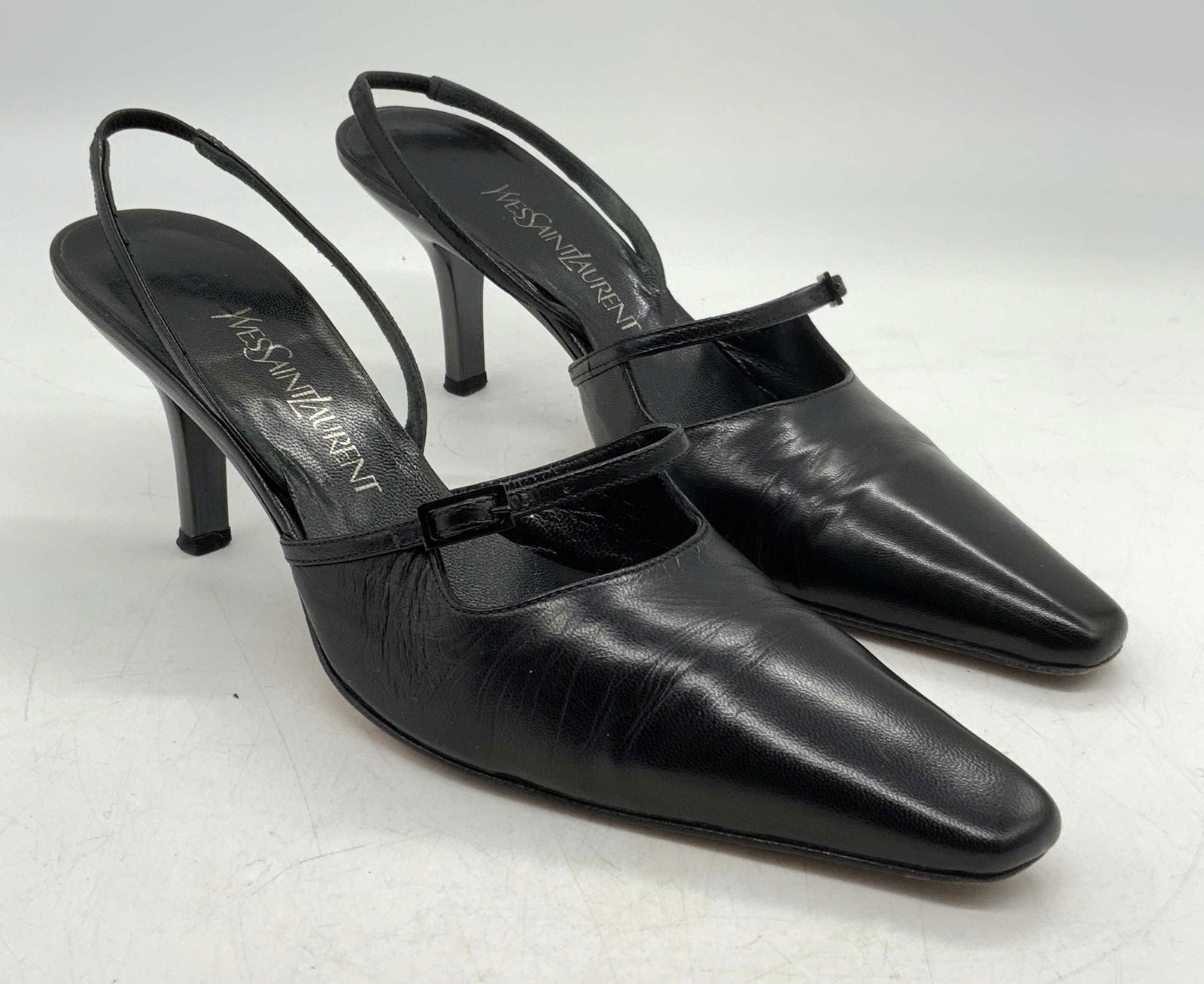 YVES SAINT LAURENT Black Leather Sling Back Heels (1 of 6)