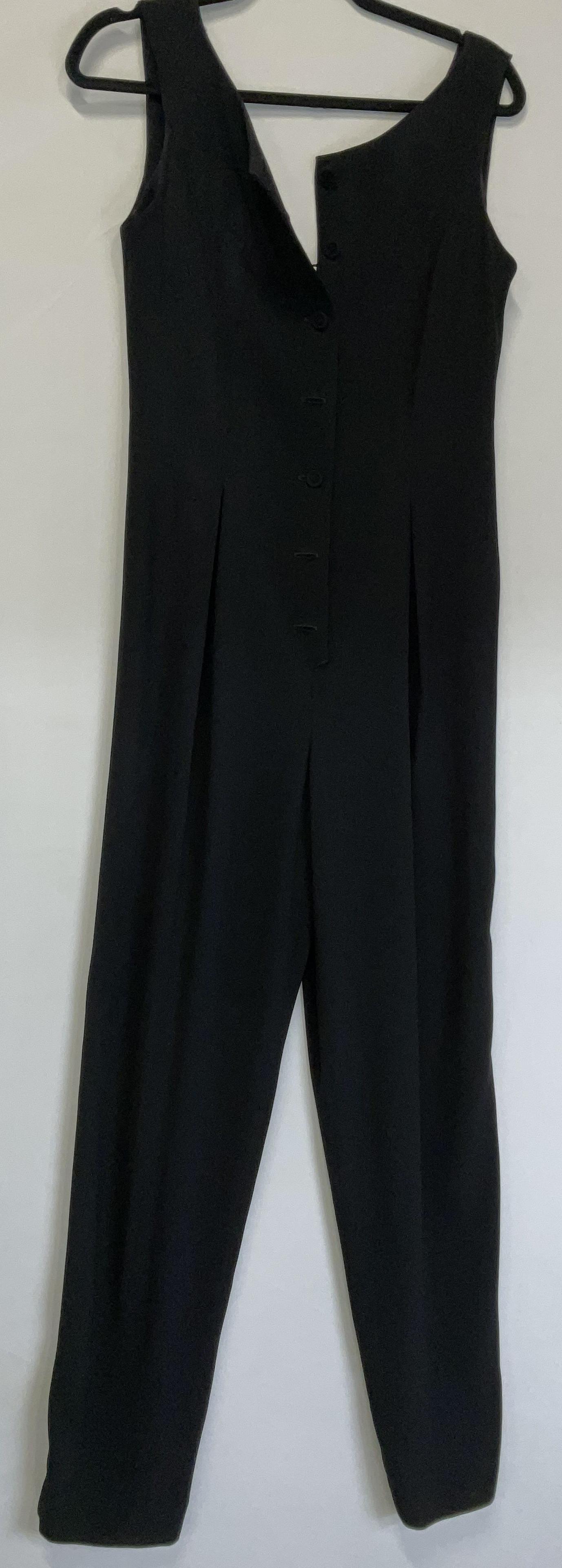 ANNE KLIEN II Buttoned Jump Suit: ANNE KLIEN II Buttoned Jump Suit. No visible surface wear to piece. Material tag reads ‘Size 6 Made in USA, 55% Acetate 25% Rayon 20% Polyester. Anne Klein fashion, Anne Klein II jump suit, jump sui