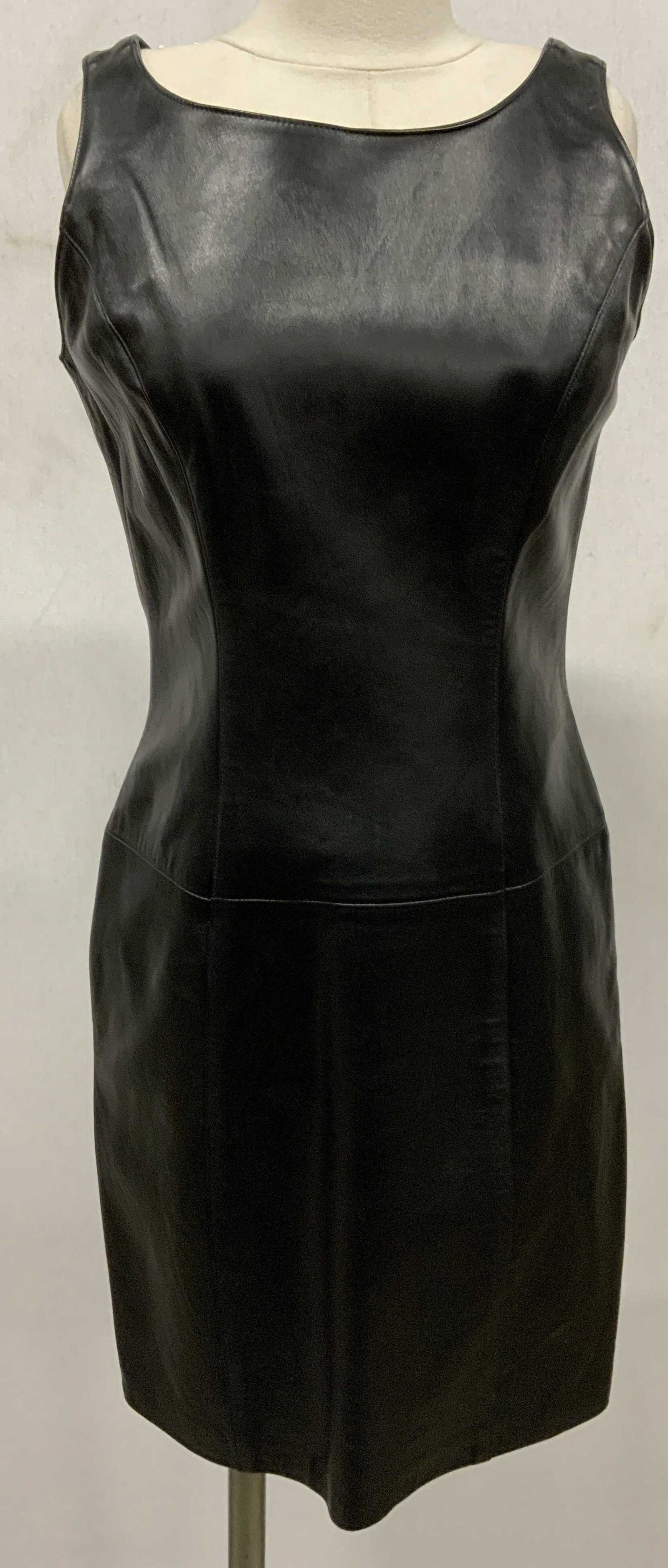 EREZ LEVY Black Sleeveless Leather Shift Dress: EREZ Levy black leather sleeveless shift dress. Synthetic lining. Size 6. Gently worn. EREZ levy, EREZ levy dress, ladies designer dress, ladies designer shift dress, ladies designer leather dress, la