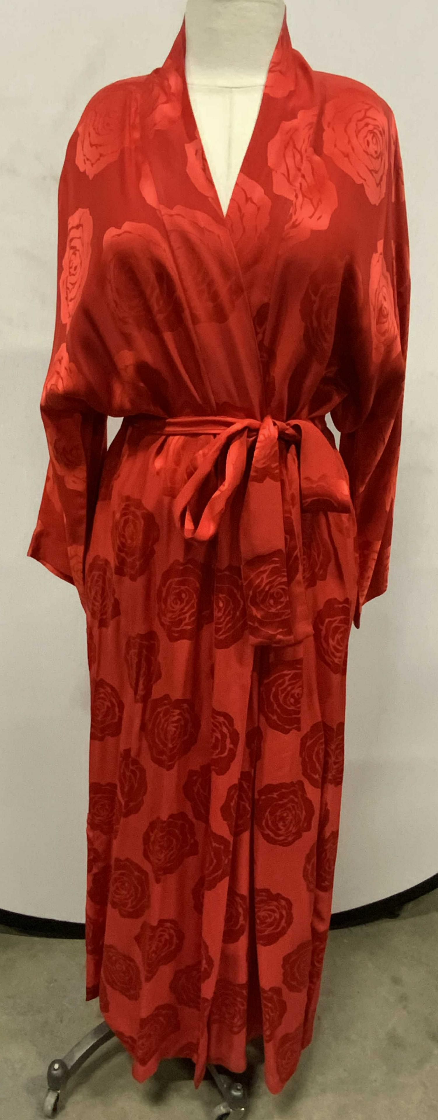 Red Silk Floral Wrap Robe (1 of 7)