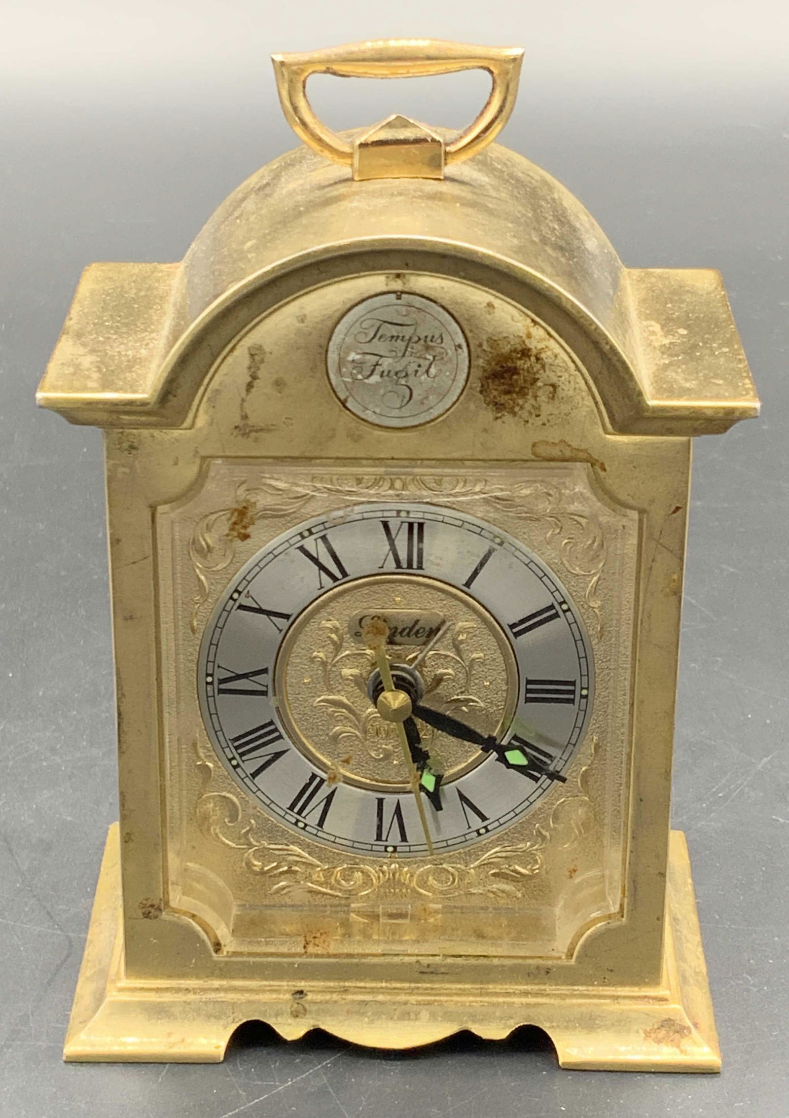LINDEN TEMPUS FUGIT Vintage Brass Carriage Clock (1 of 8)