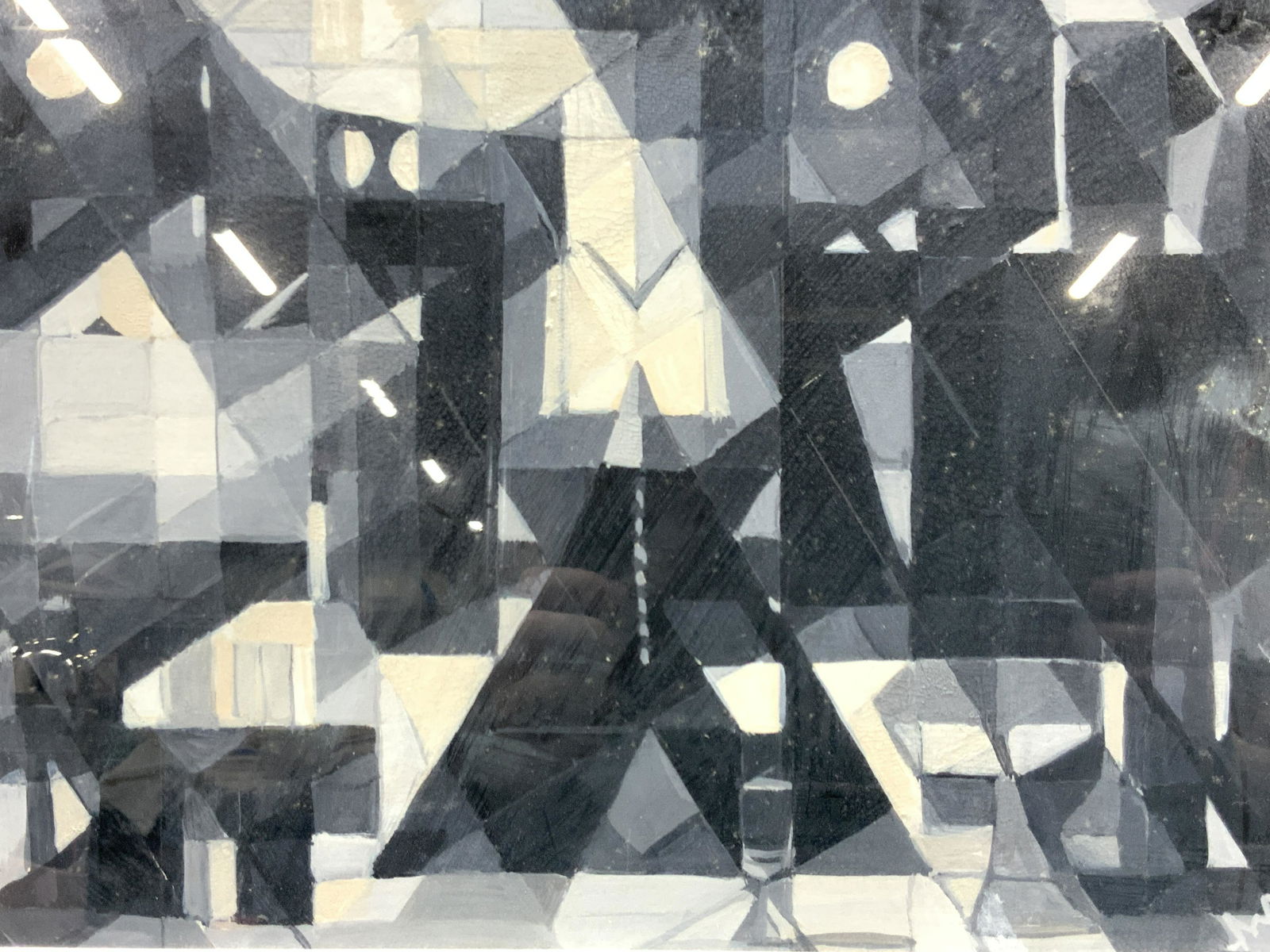 Signed J.W.W Monochromatic Acrylic Painting (1 of 8)