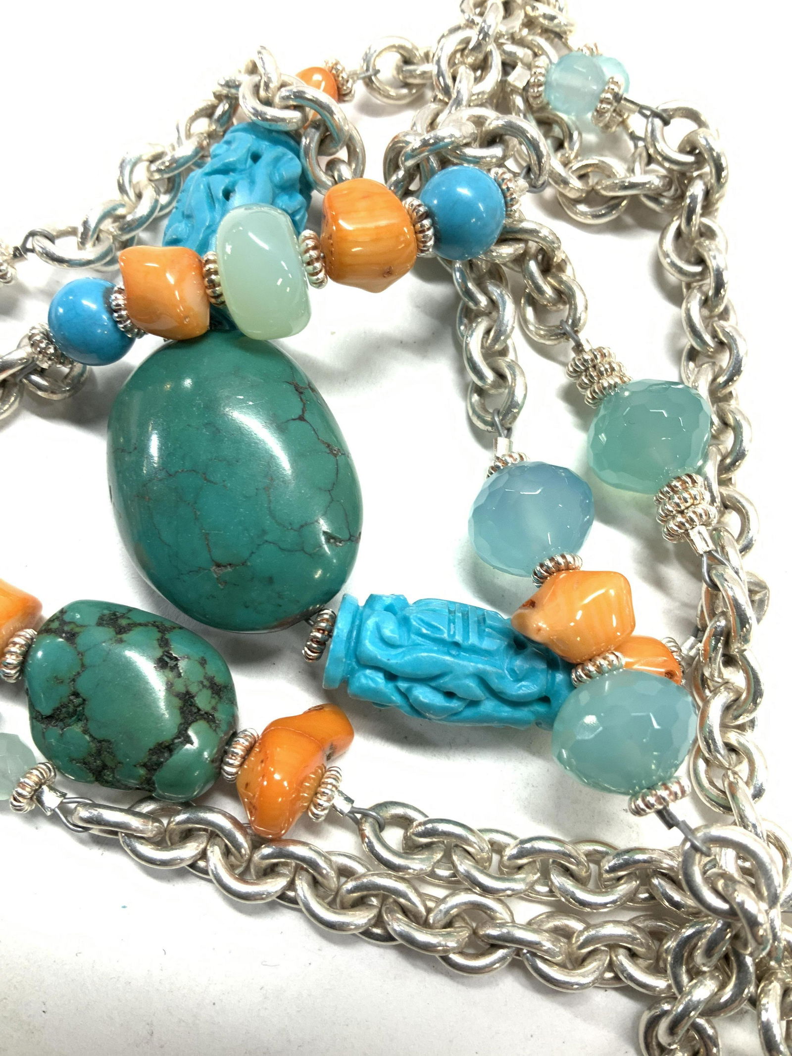 Round Link Rope Necklace w Turquoise Stones (1 of 6)