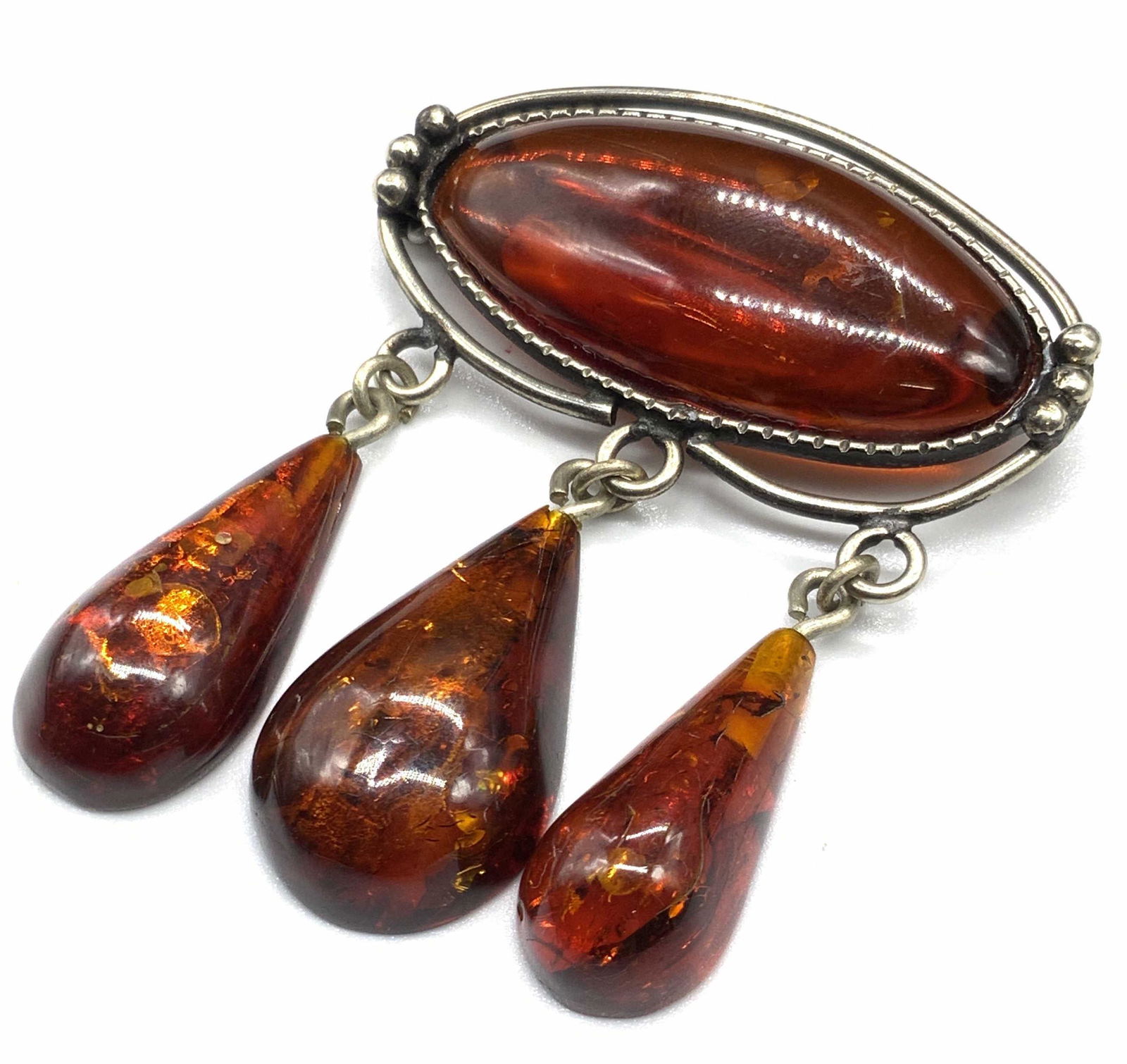 Amber Cabochon Dangle Brooch, Jewelry (1 of 12)