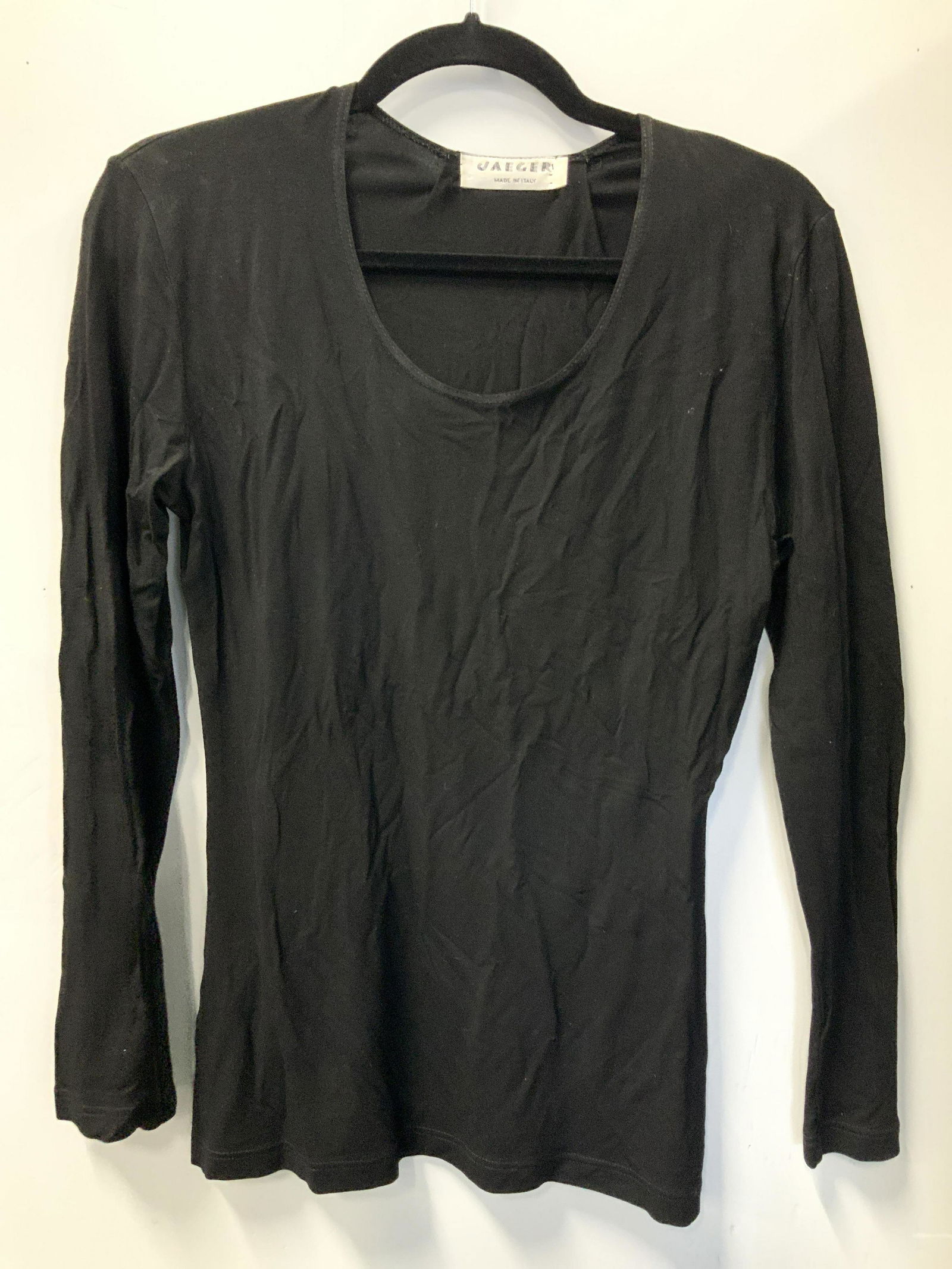 JAEGER Black U Neck Long Sleeve Shirt, Italy (1 of 6)