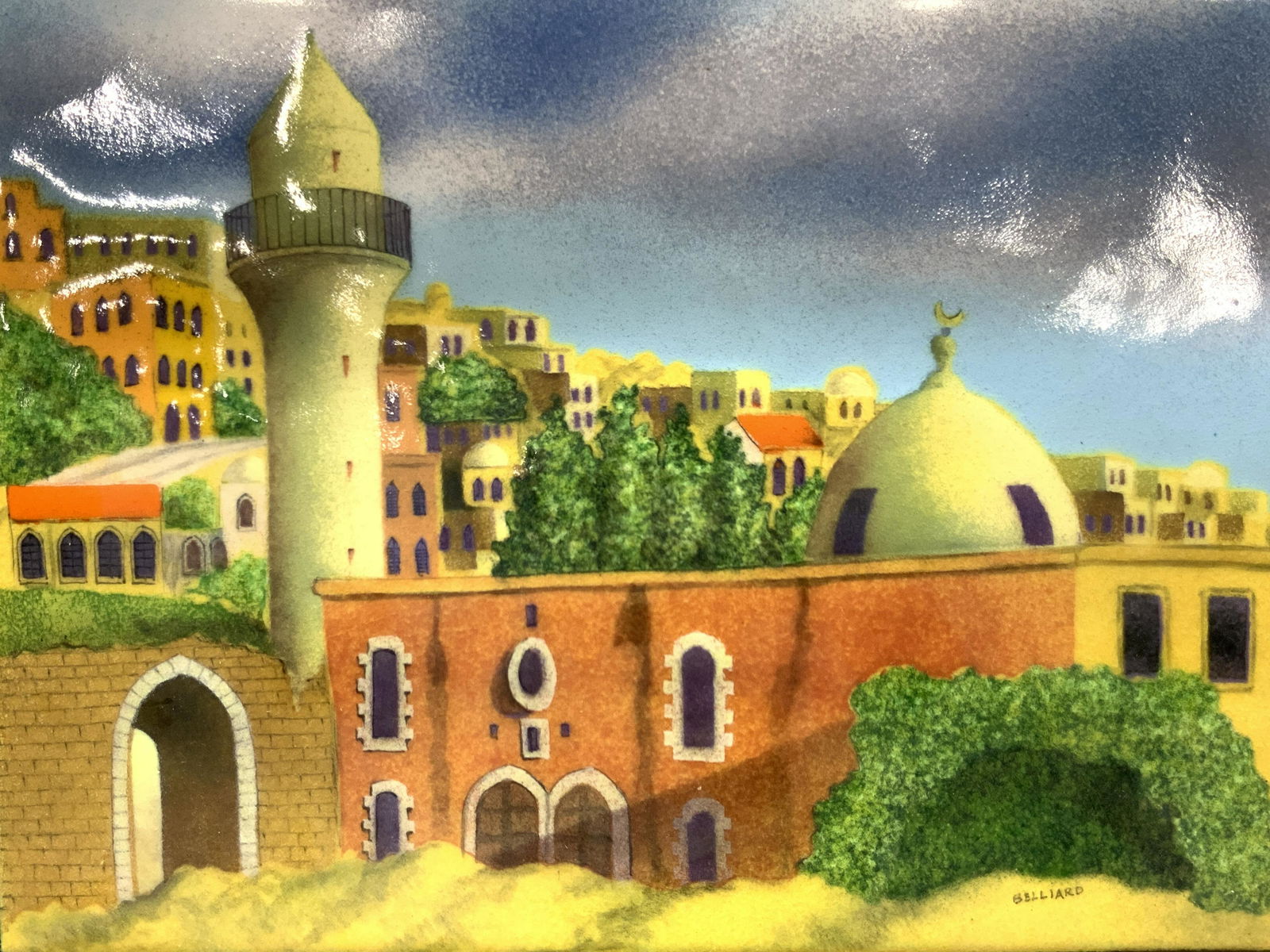 BELLIARD Signed Enamel On Copper Mosque (1 of 8)
